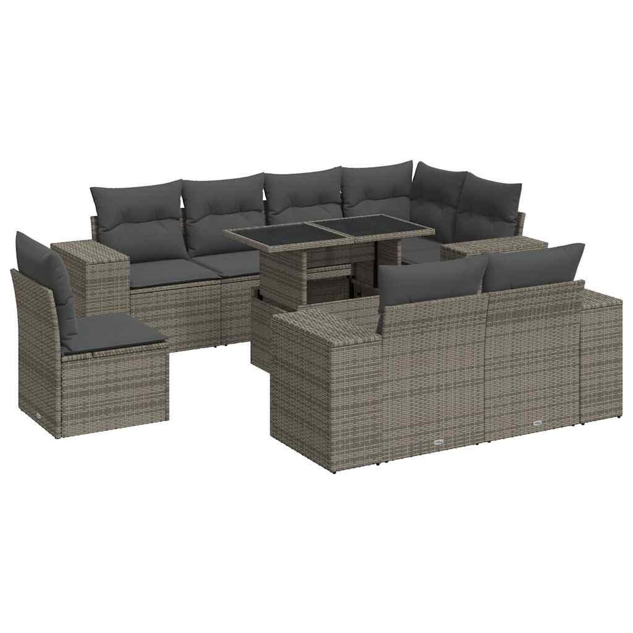 Voir la diapositive 2 : VIDAXL Salon de jardin 9 pcs avec coussins gris resine tressee