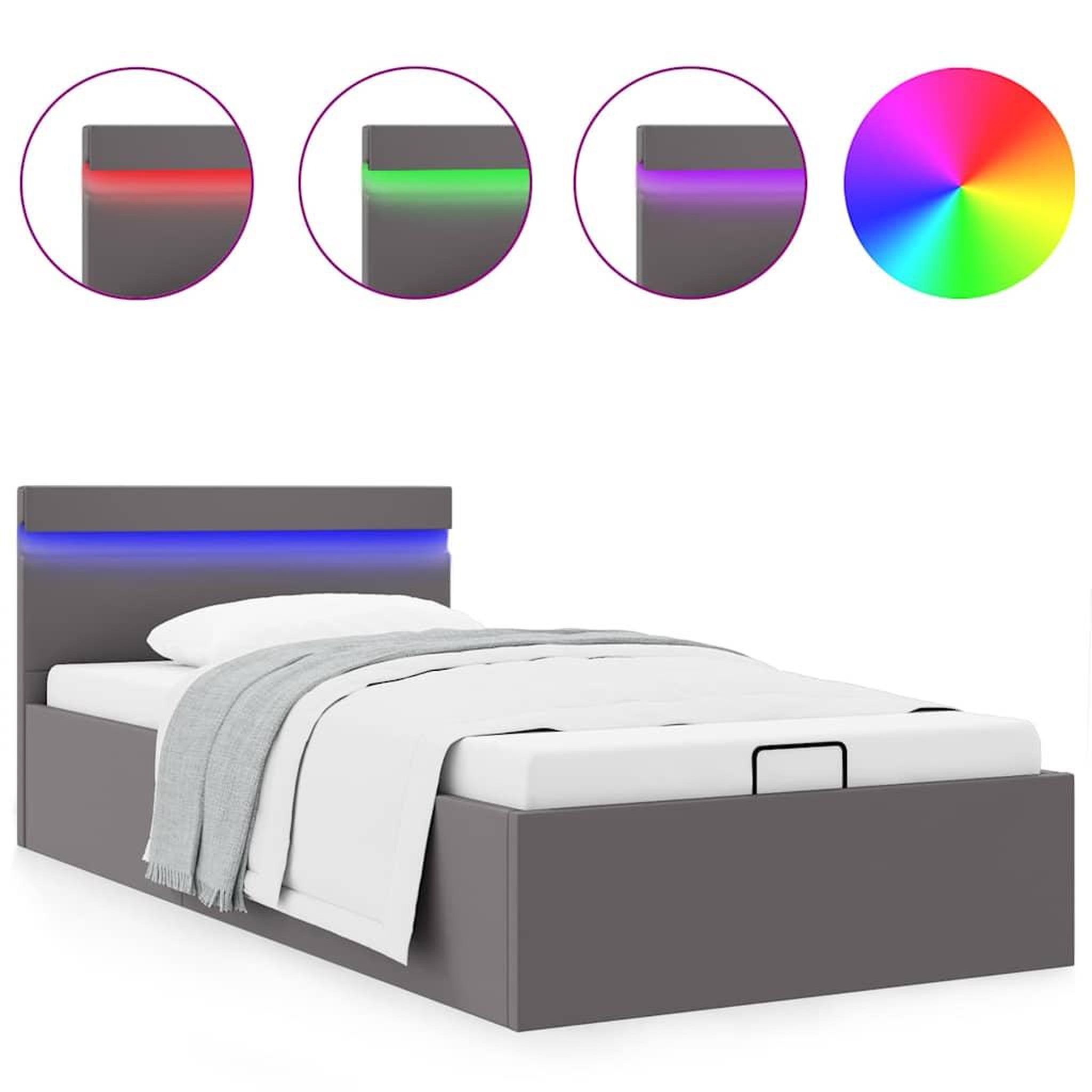 VIDAXL Cadre de lit a rangement avec LED Gris Similicuir 100x200 cm