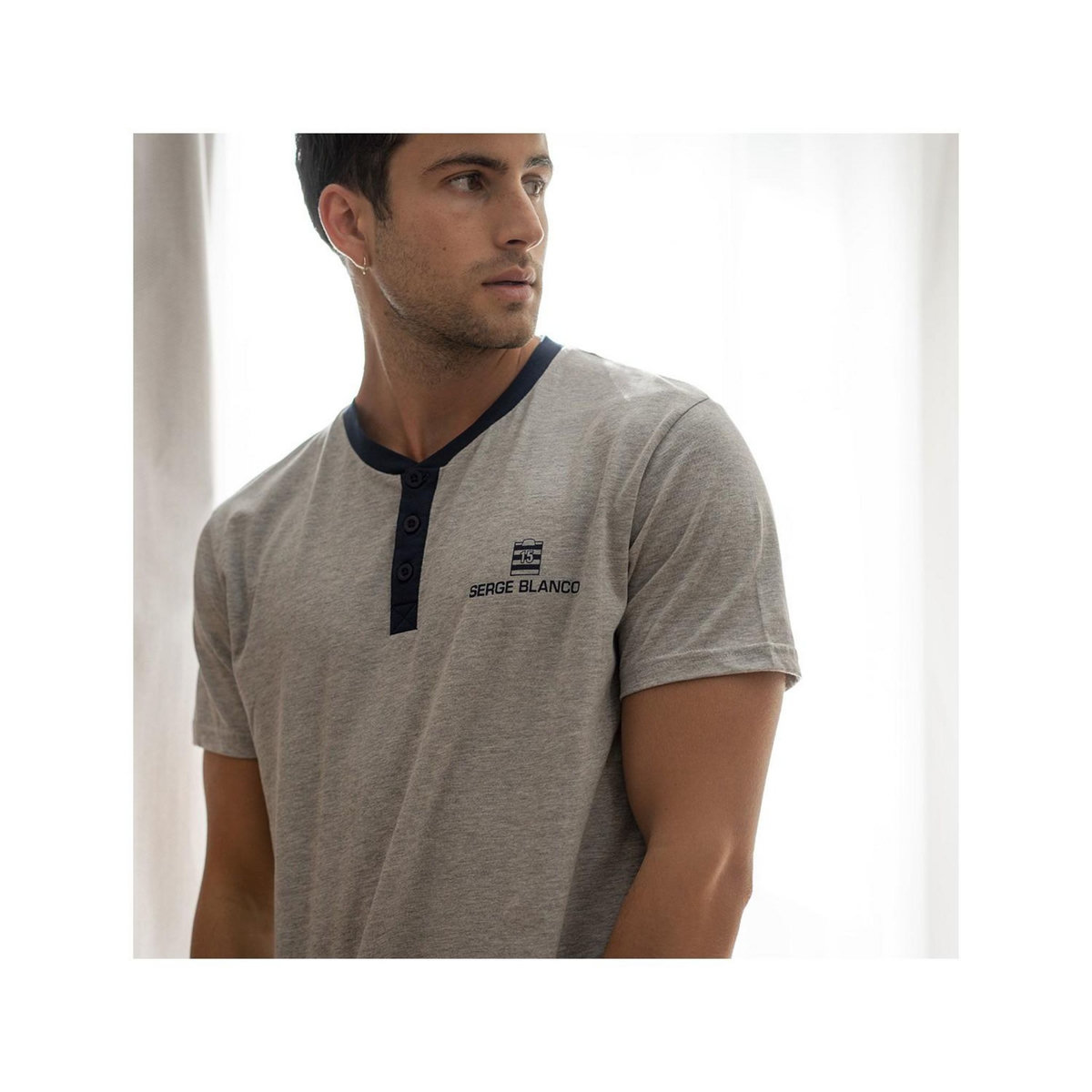 SERGE BLANCO Ensemble homme Pyjama court T-shirt col tunisien