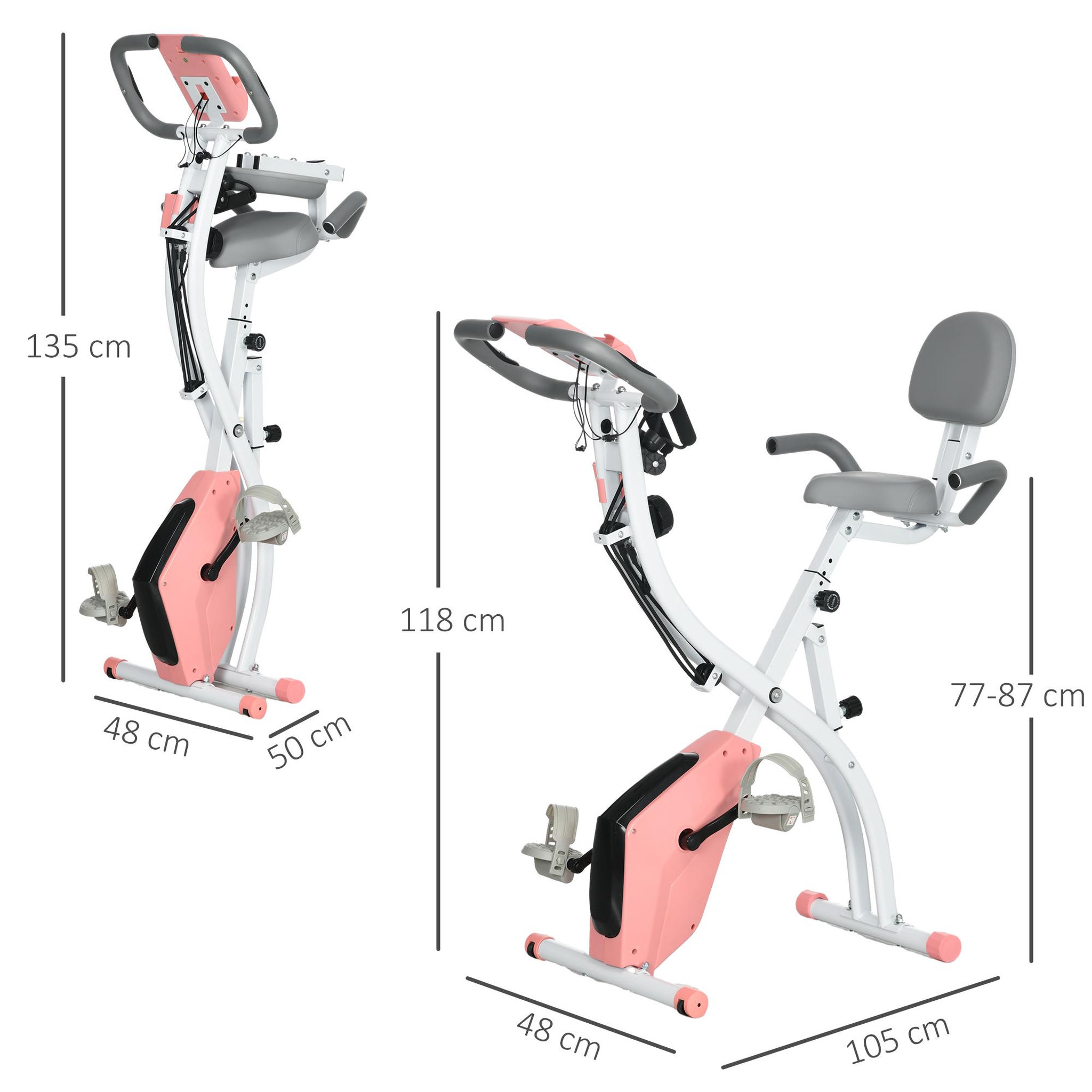 Voir la diapositive 3 : HOMCOM Vélo d'appartement pliant 8 niveaux de résistance magnétique dossier selle réglable poignées ergonomiques écran LCD multifonction suspensions support tablette acier