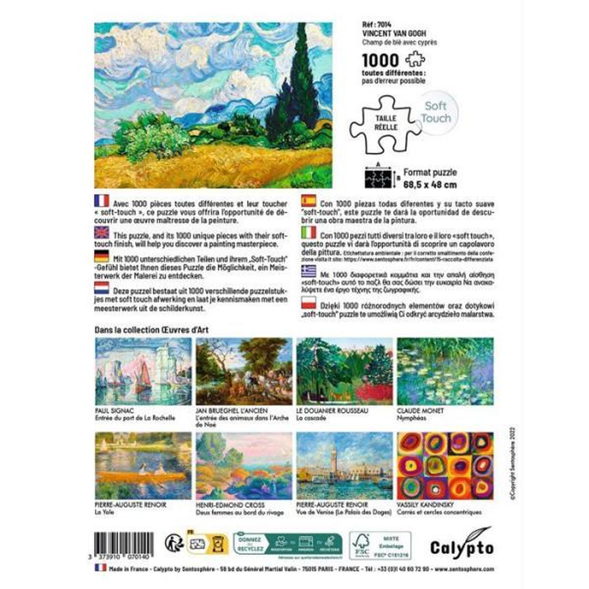 Voir la diapositive 4 : Sentosphere Puzzle 1000 pieces - Champ de ble avec cypres - Vincent Van Gogh