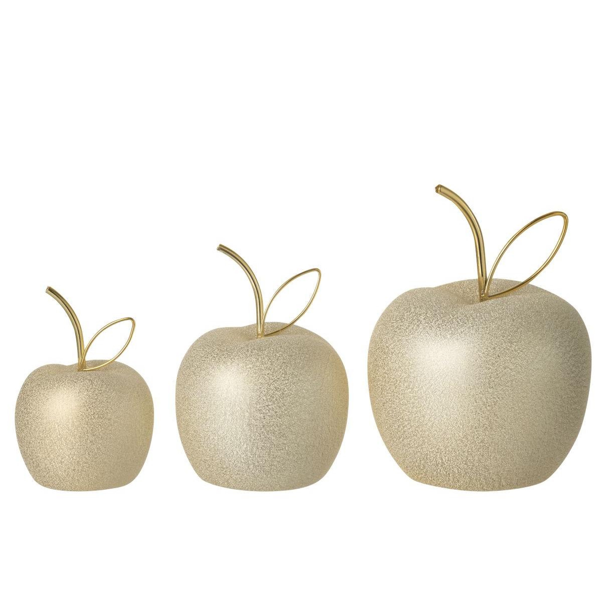 Voir la diapositive 2 : J-LINE Lot de 3 pommes déco  porcelaine  15cm doré