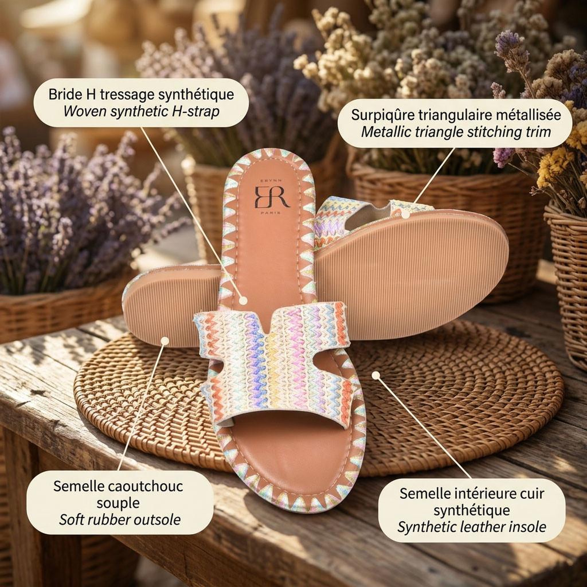 Voir la diapositive 4 : OZABI OZABI Sandales Slide H Tressage Vacances 2 Coloris