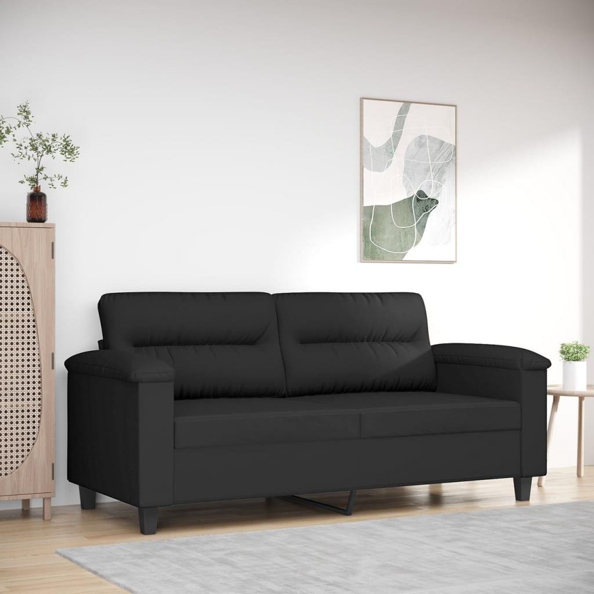 VIDAXL Canape a 2 places Noir 140 cm Tissu microfibre