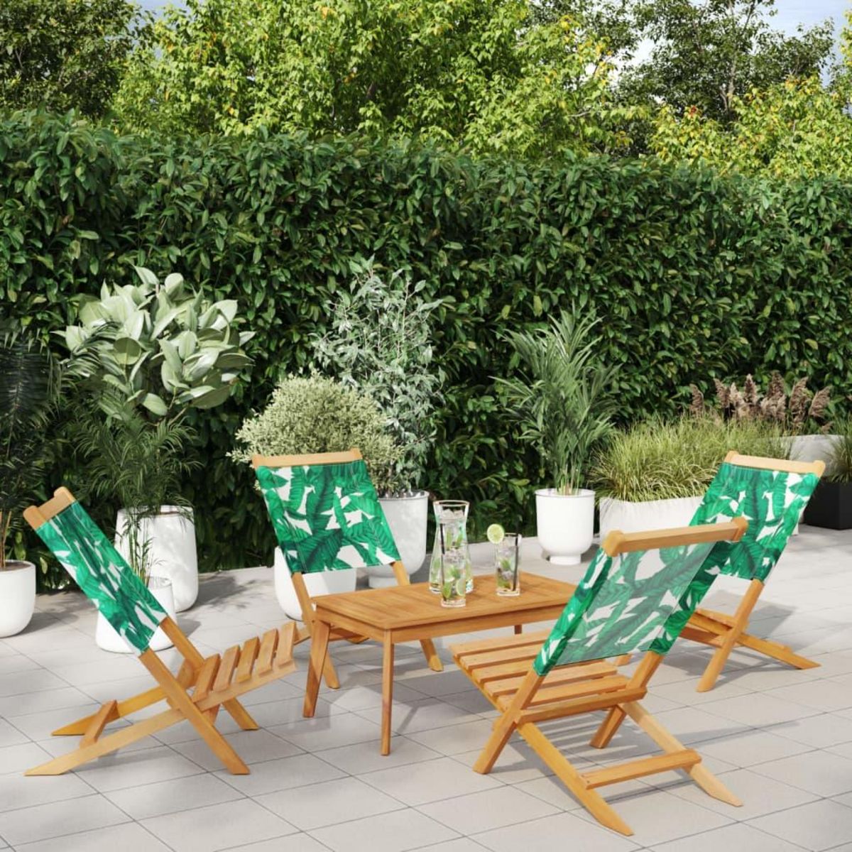 VIDAXL Chaises de jardin pliantes lot de 4 vert tissu et bois massif