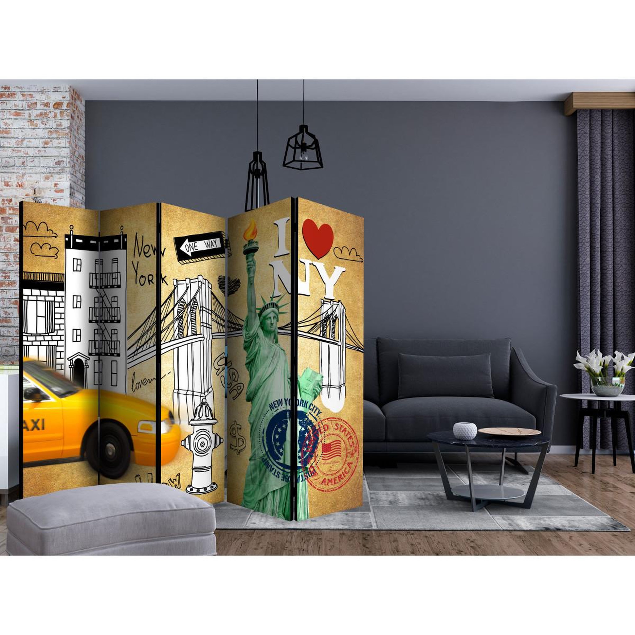 Voir la diapositive 2 : Paris Prix Paravent 5 volets  one way new york  172x225cm