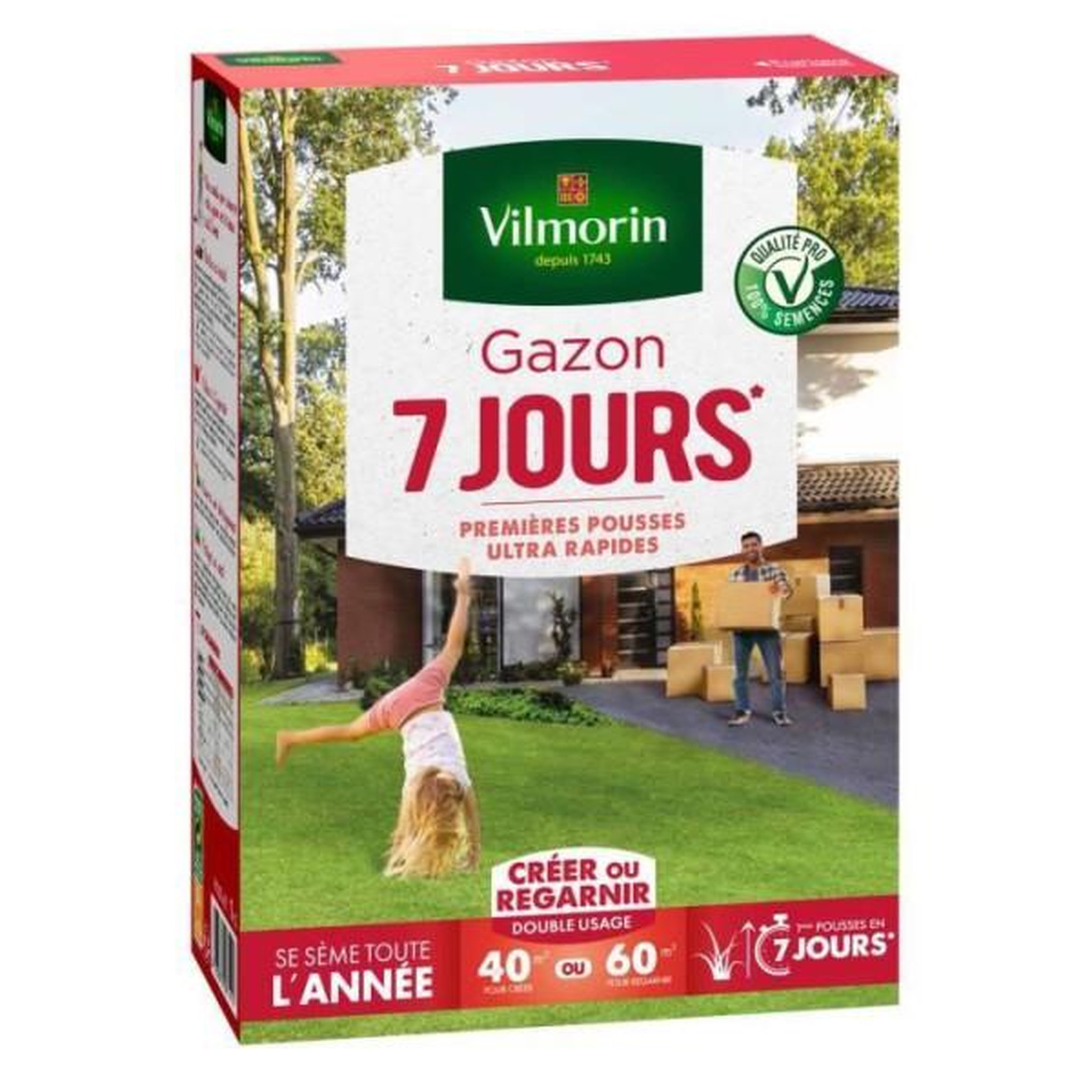 VILMORIN Semences de gazon vilmorin - 7 jours - boite de 1kg - premieres pousses ultra-rapides