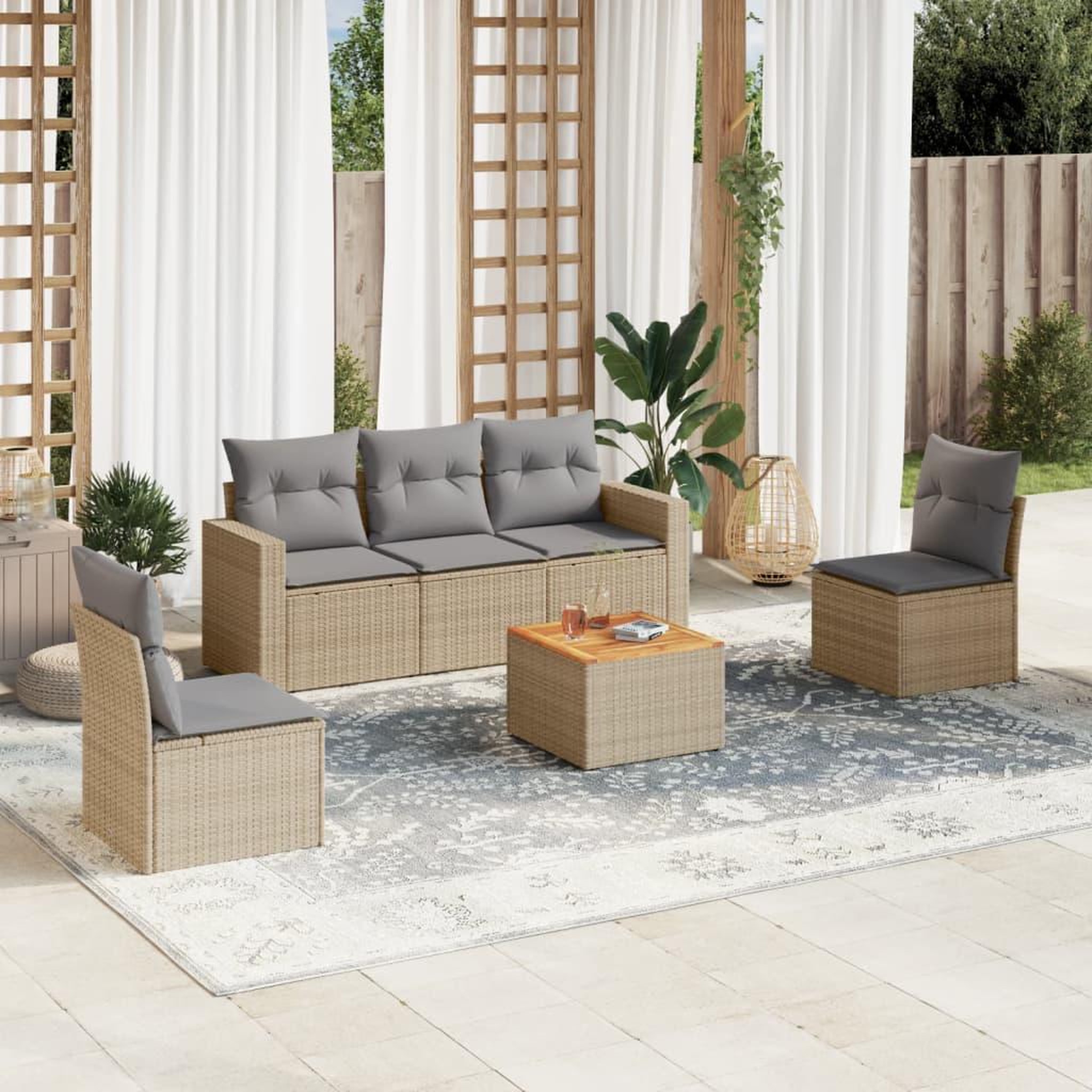 VIDAXL Salon de jardin avec coussins 6 pcs beige resine tressee