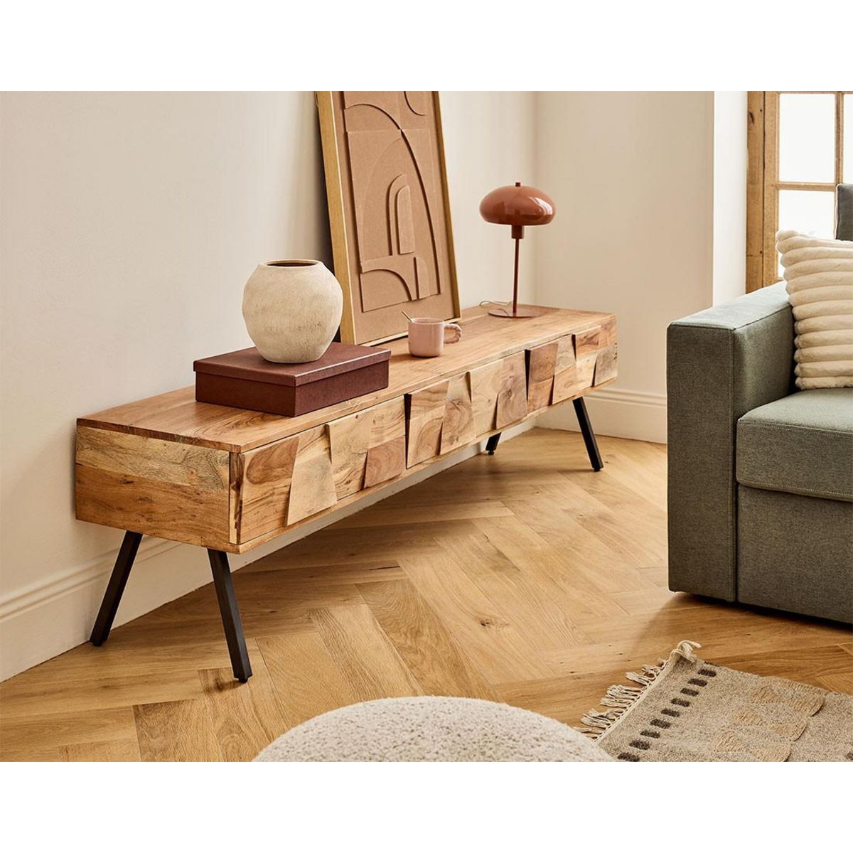 LISA DESIGN Jaipur - meuble tv - bois massif d'acacia et noir - 180 cm