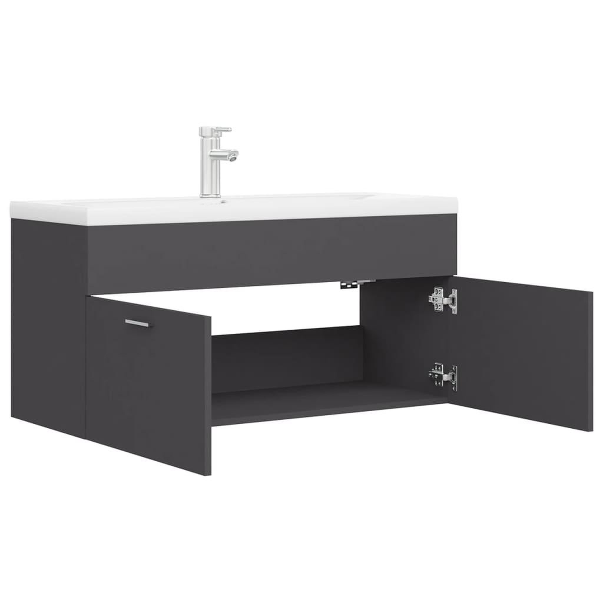 Voir la diapositive 5 : VIDAXL Armoire d'evier avec lavabo integre Gris Agglomere