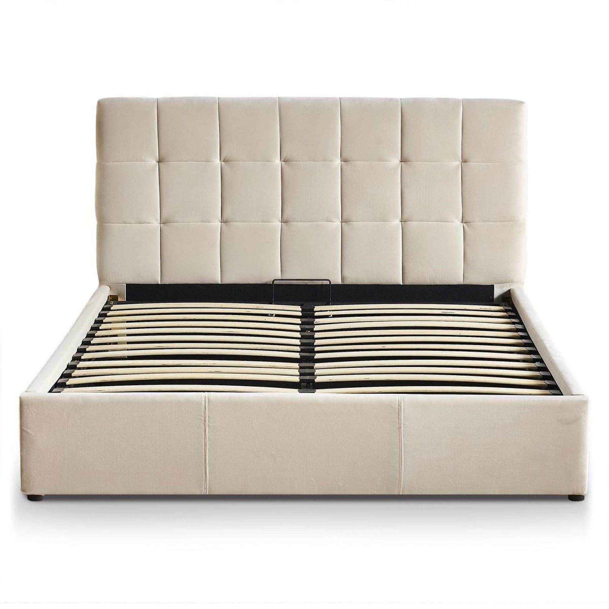 Voir la diapositive 2 : Paris Prix Pack lit coffre en velours & matelas  lucia & goodream  160x200cm beige