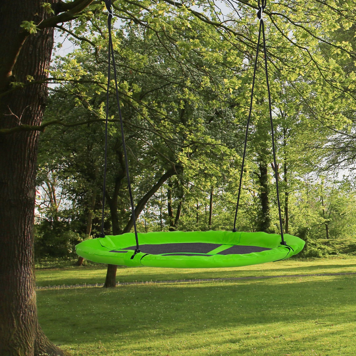 OUTSUNNY Balançoire nid d'oiseau ronde balançoire panier Ø 110 cm 4 anneaux inclus métal époxy Oxford haute densité vert