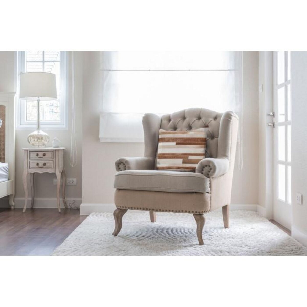 Paris Prix Coussin Déco en Cuir  Lavish  45x45cm Crème