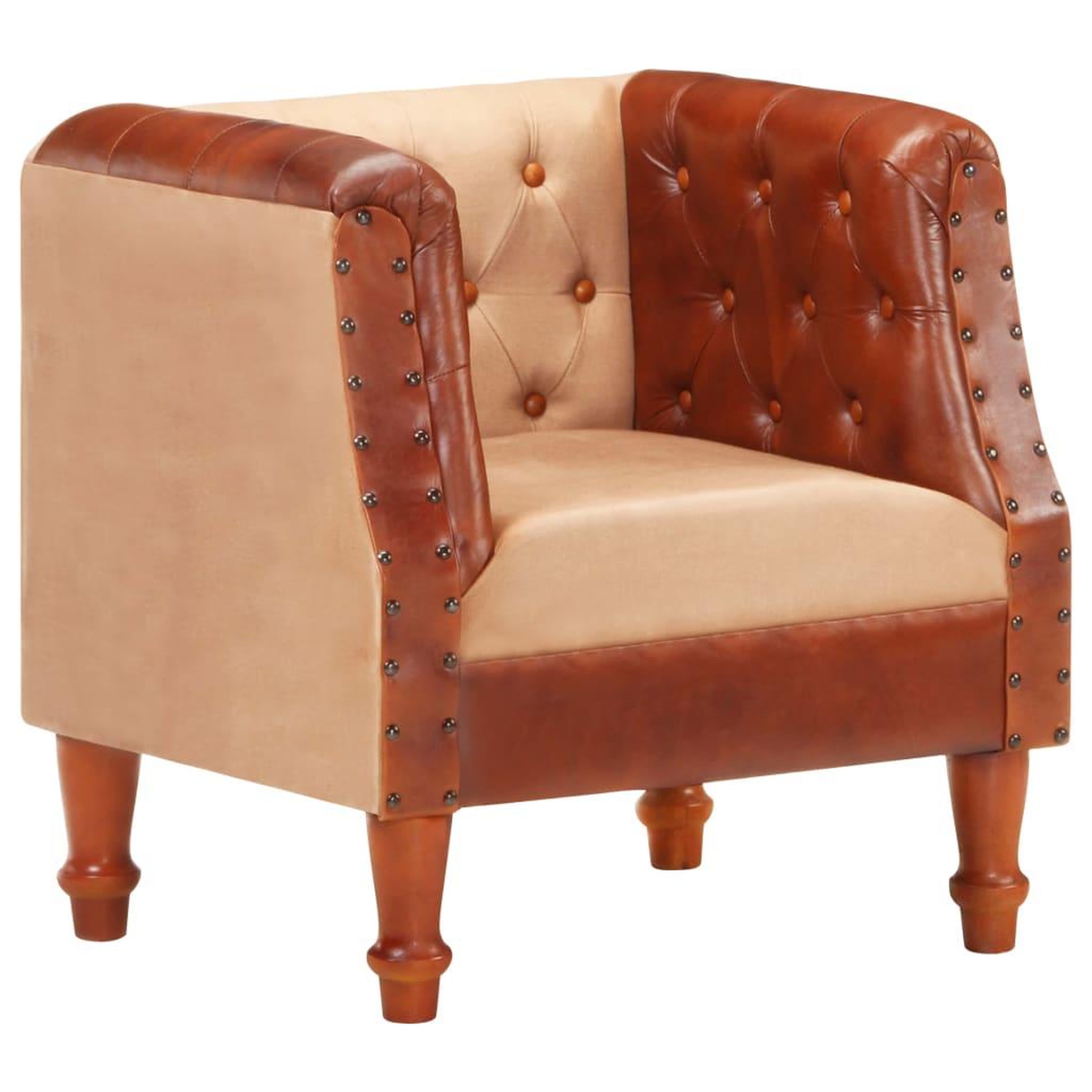 Voir la diapositive 1 : VIDAXL Chaise cabriolet marron cuir veritable bois de manguier massif