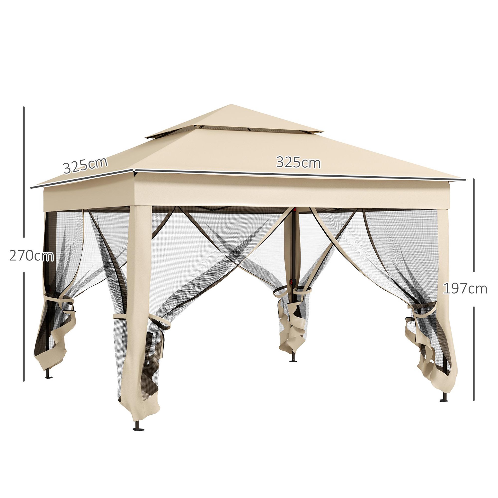 Voir la diapositive 3 : OUTSUNNY Tonnelle barnum automatique pop-up 3 x 3 m métal polyester imperméabilisé anti UV moustiquaires sac transport beige