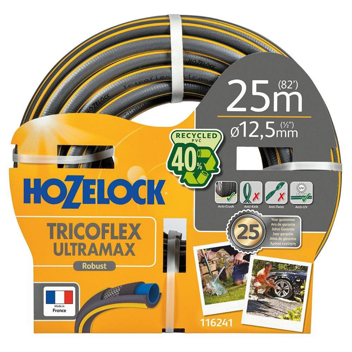 Hozelock Tuyau d'arrosage anti écrasement Ultramax usage domestique diamètre 25 50 m gris jaunes