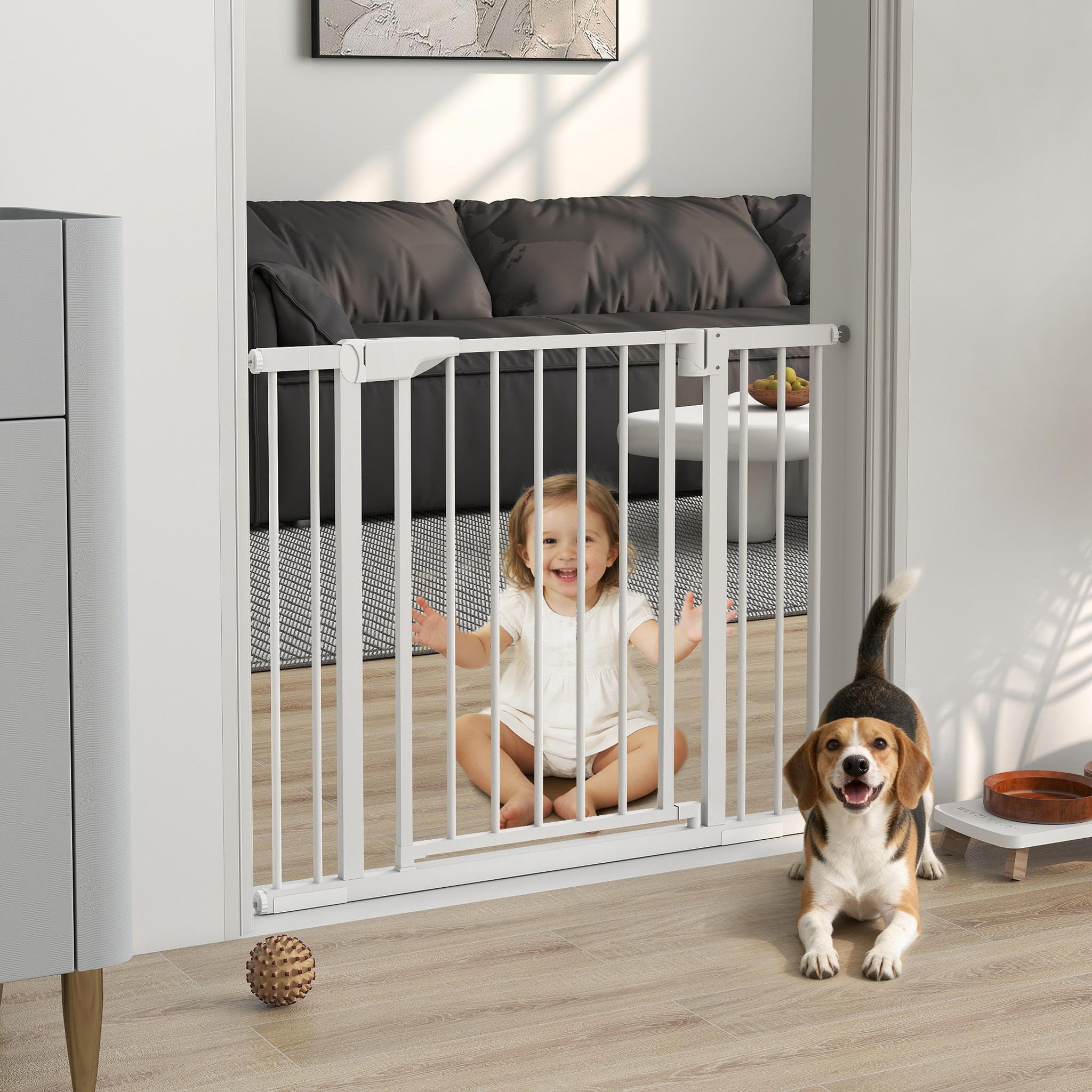 Voir la diapositive 2 : PAWHUT Barrière de sécurité chien largeur réglable 76-103 cm acier blanc