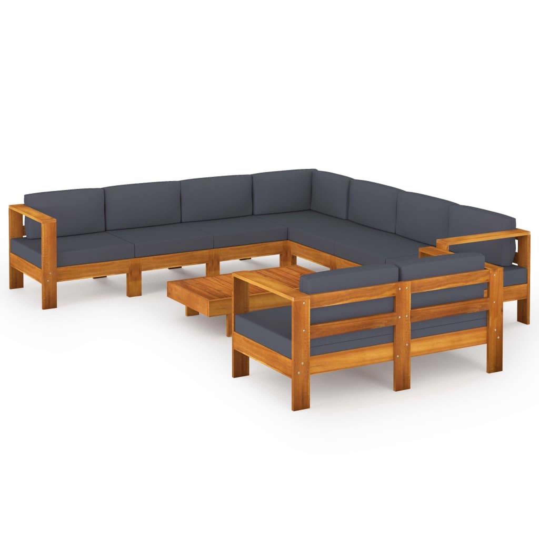 Voir la diapositive 2 : VIDAXL Salon de jardin 9 pcs avec coussins gris fonce Bois d'acacia