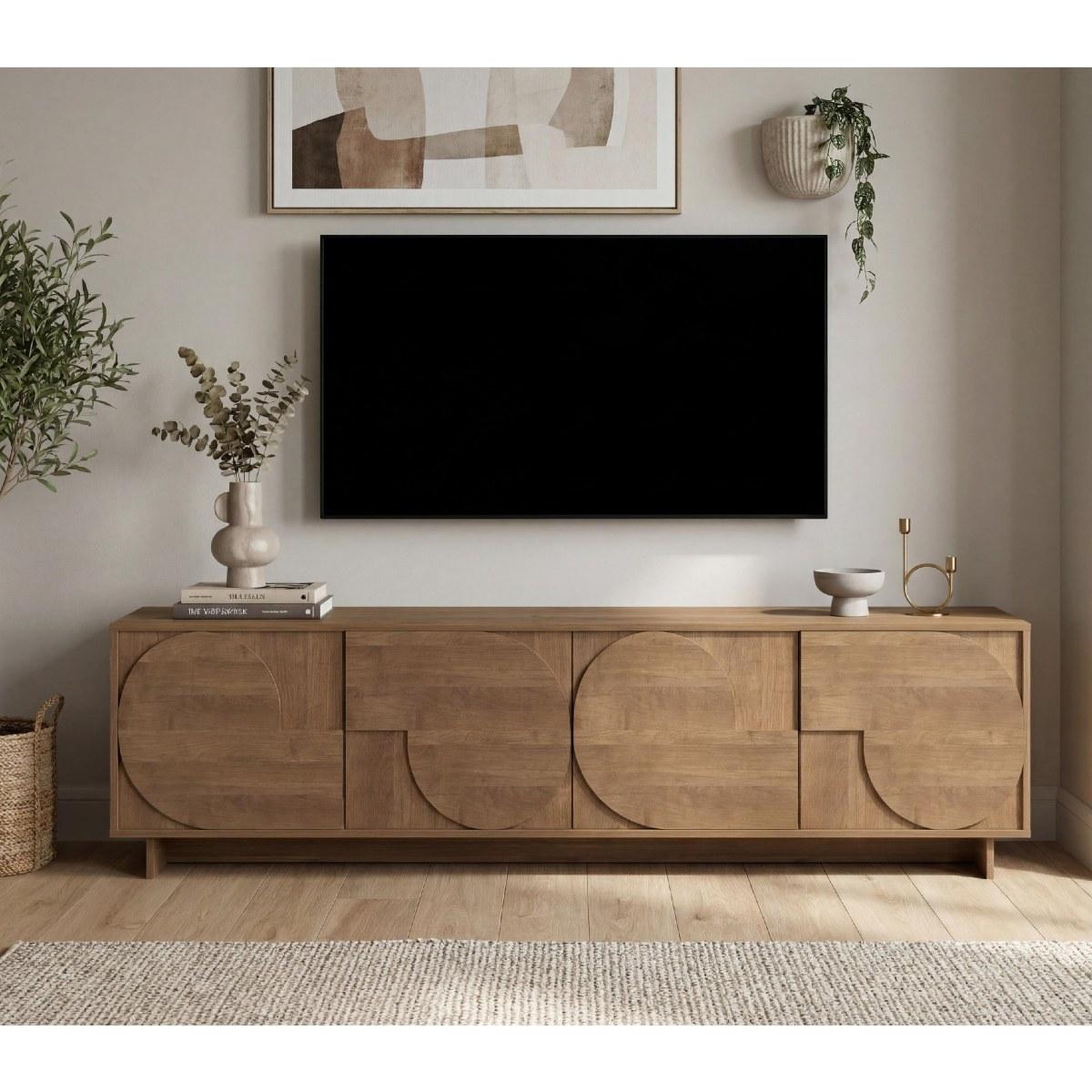 Voir la diapositive 4 : JLC KREATION Meuble tv effet noyer avec portes motifs ronds zaz