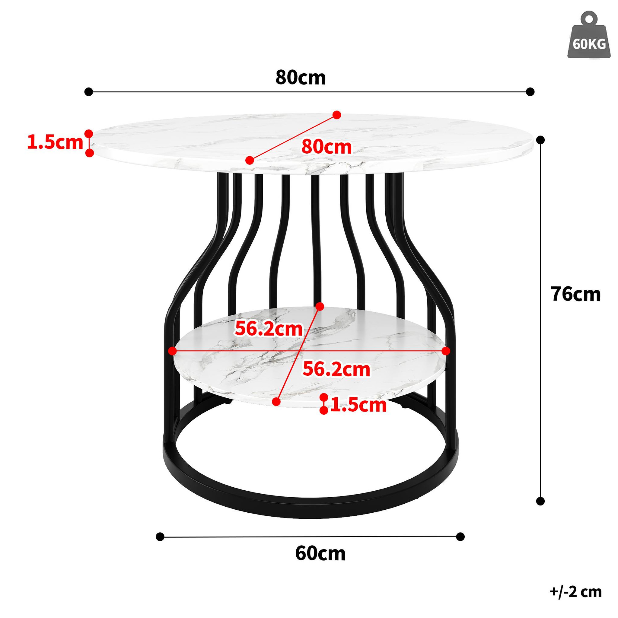 Voir la diapositive 3 : MERAX Table à manger ronde fixe blanc+noir - 80x80-80max.cm mdf