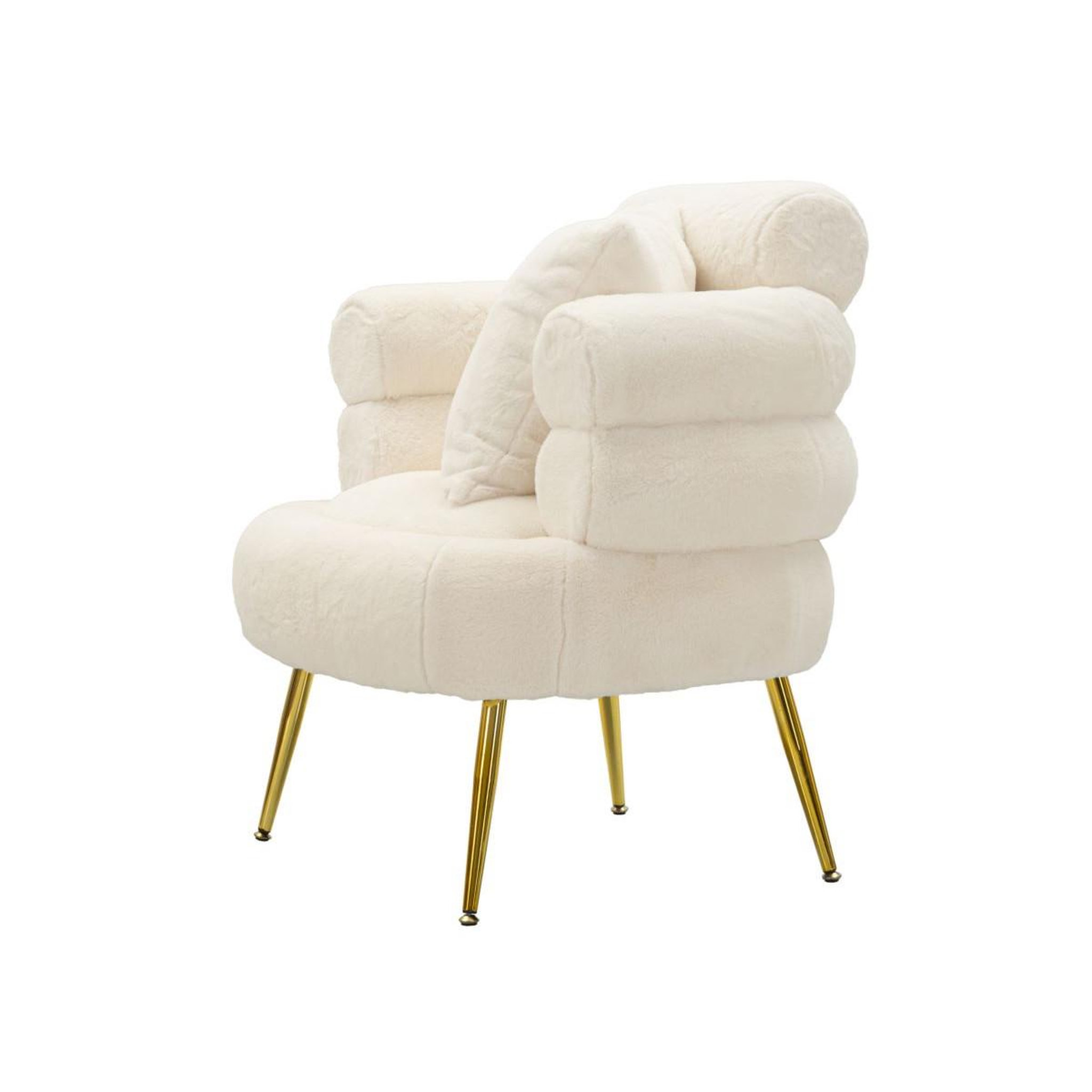 Voir la diapositive 3 : Paris Prix Fauteuil imitation fourrure  soffy+  85cm blanc & or