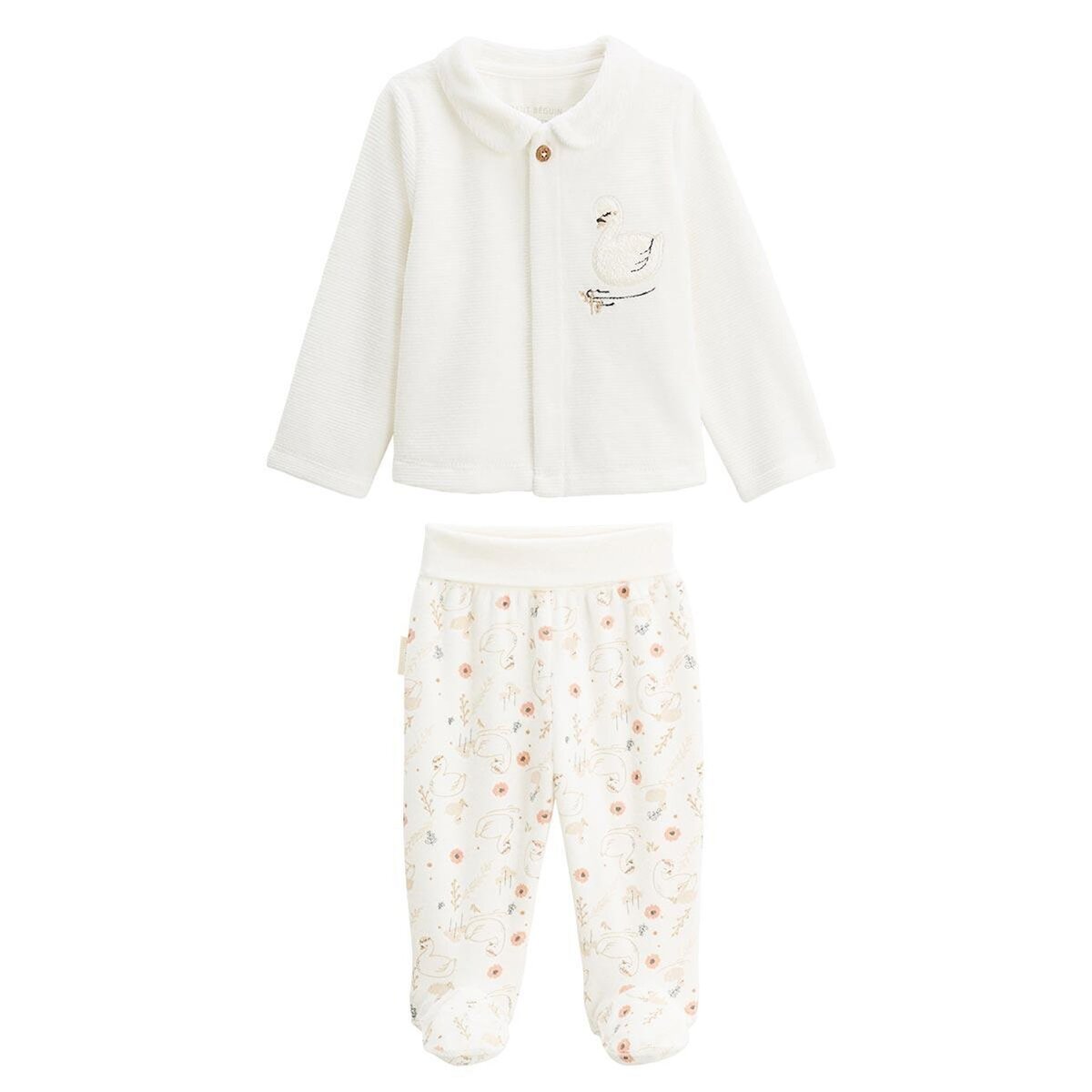 Petit Béguin Ensemble gilet et pantalon bébé en velours Perle