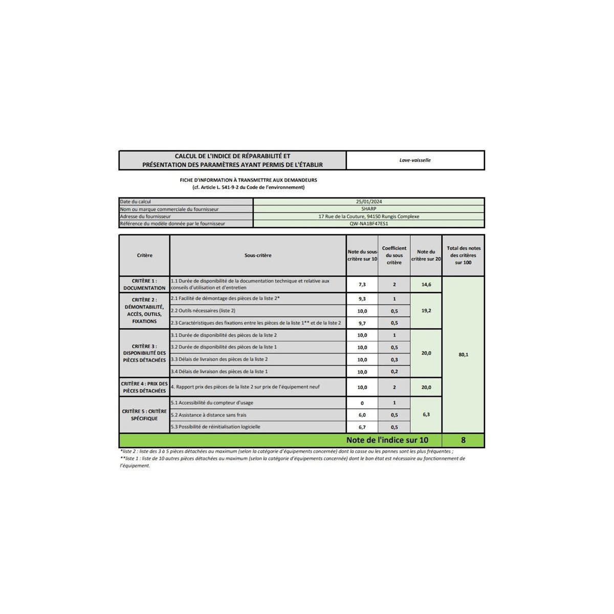 Sharp Lave-vaisselle 60cm 13 couverts 47db - QWNA1BF47ES1
