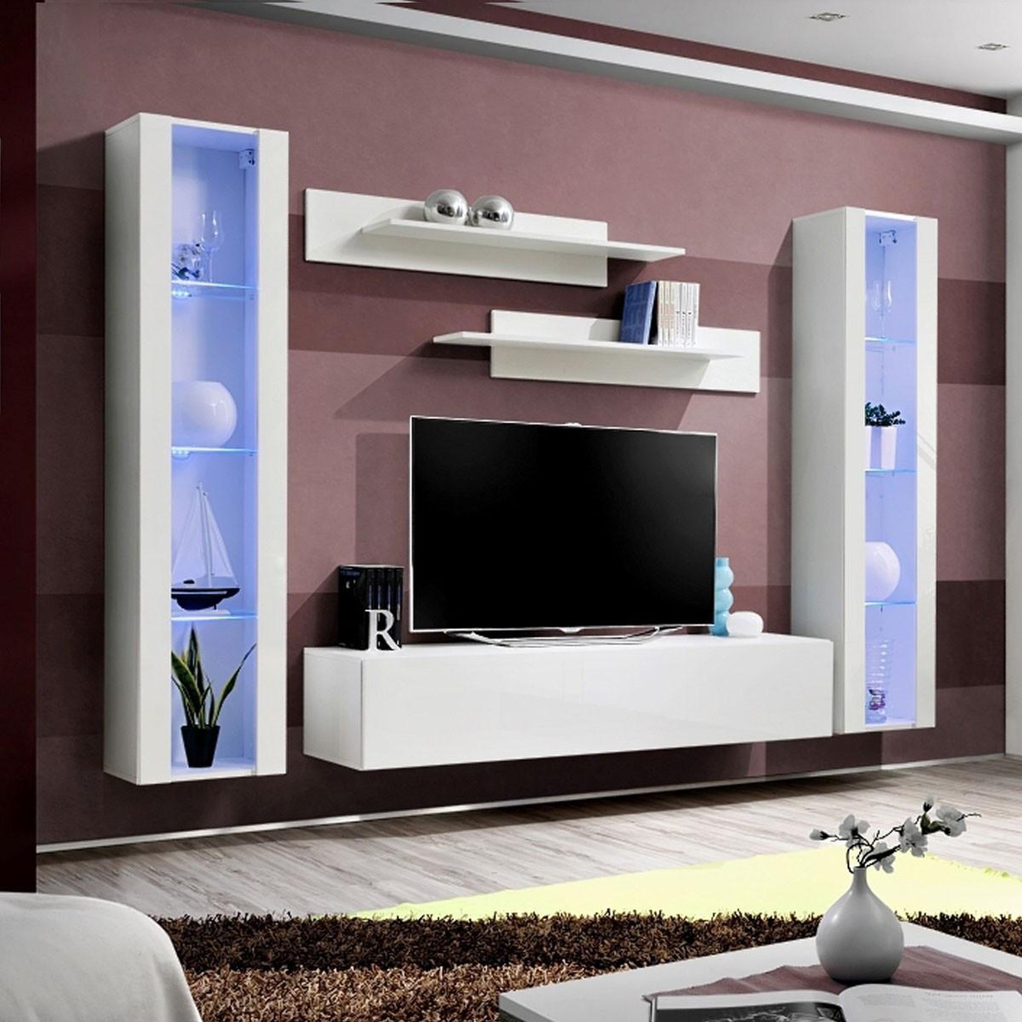 Paris Prix Ensemble meuble tv mural  fly a2  260cm blanc