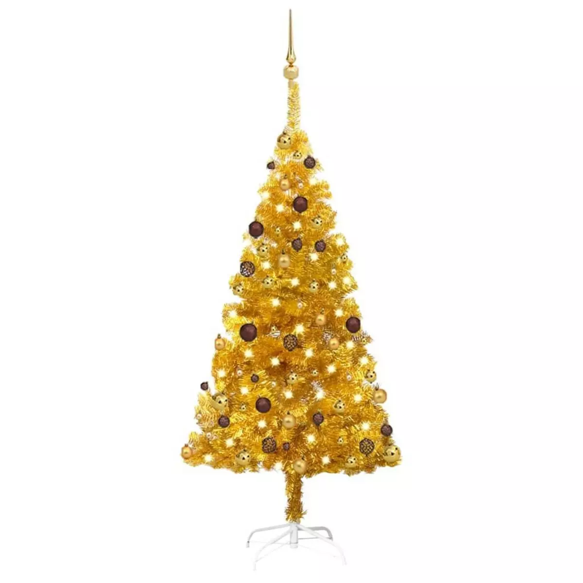 VIDAXL Arbre de Noël artificiel pre-eclaire et boules dore 150 cm PET