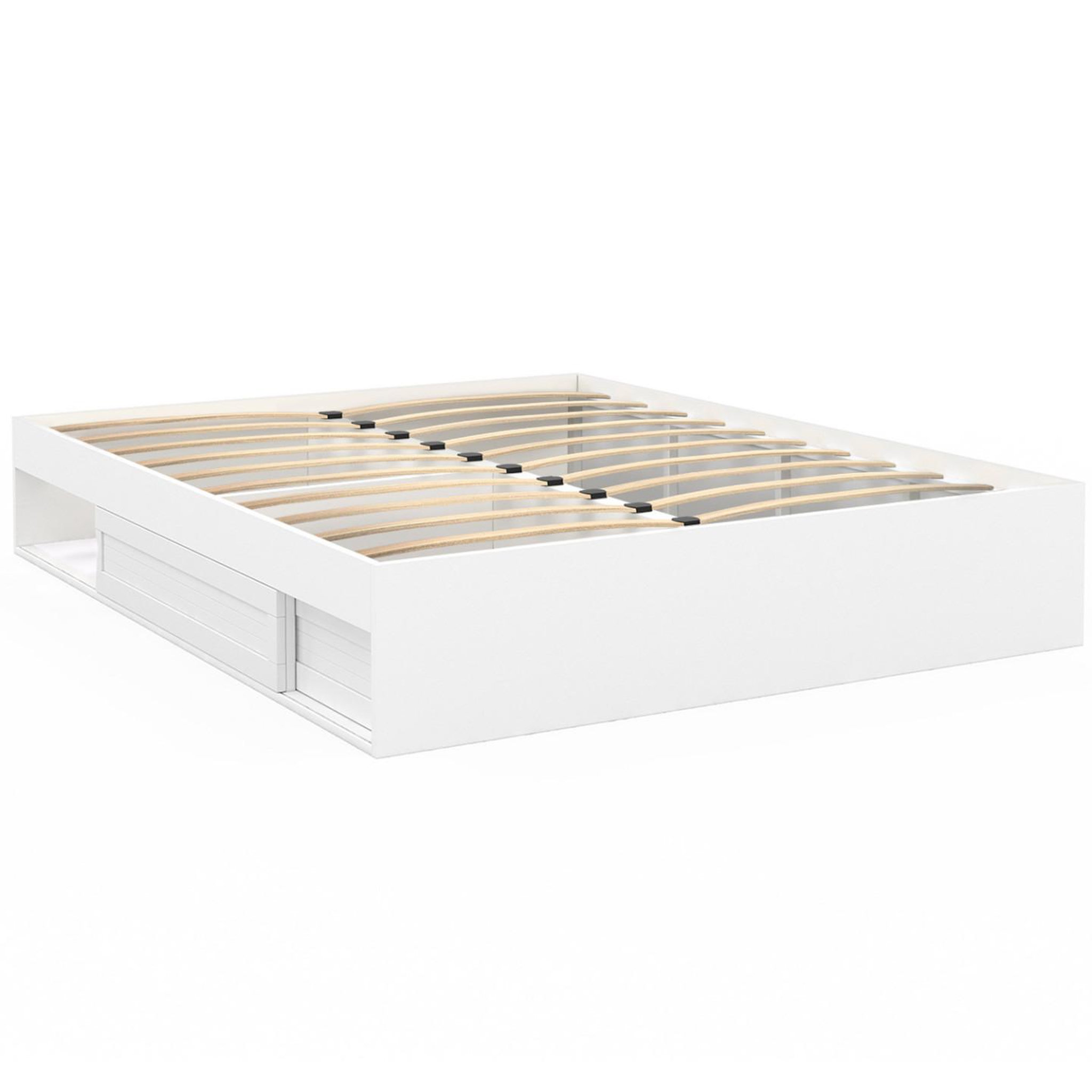 Voir la diapositive 3 : ID MARKET Cadre de lit double salem avec rangements et sommier 160 x 200 cm blanc