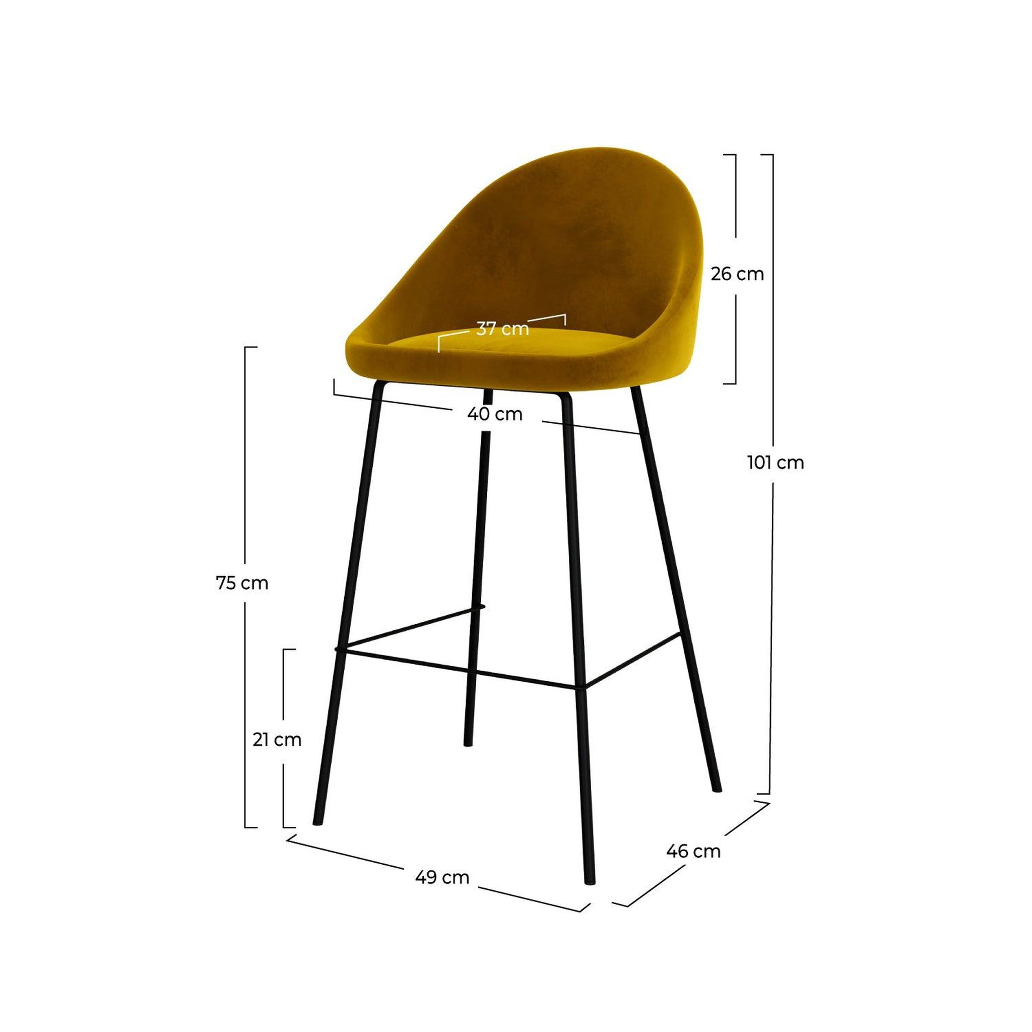 Voir la diapositive 4 : MAISON PAVANE Lot de 2 chaises de bar en velours jaune 75 cm-misty