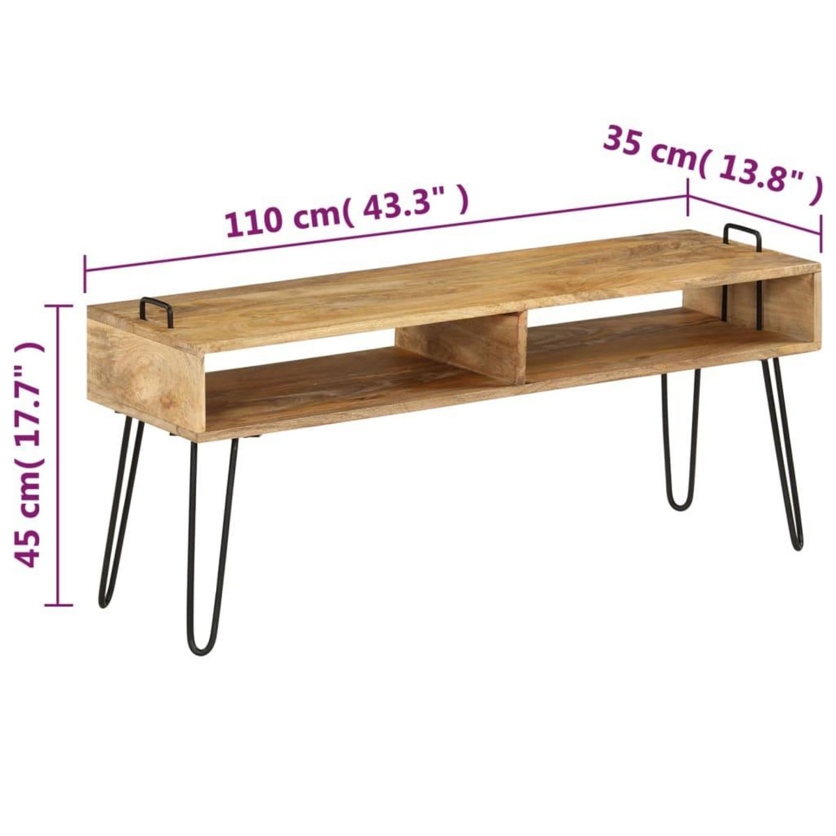 VIDAXL Meuble TV Bois de manguier massif 110 x 35 x 45 cm