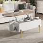 Voir la diapositive 2 : MERAX Table basse relevable ovale blanc+naturel - 50x120 cm mdf