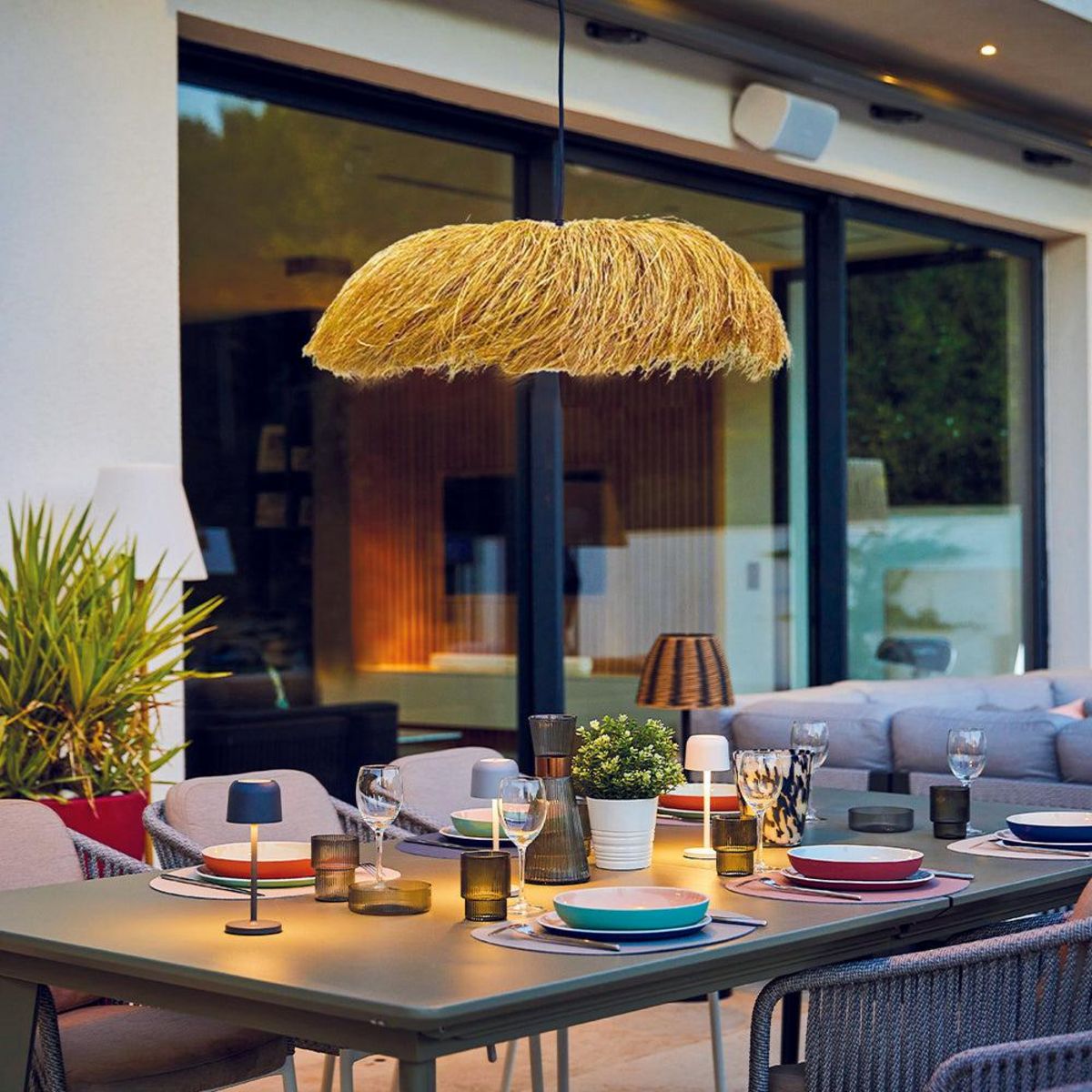 Lumisky Suspension d'extérieur HAVANA Beige Jute H22 cm