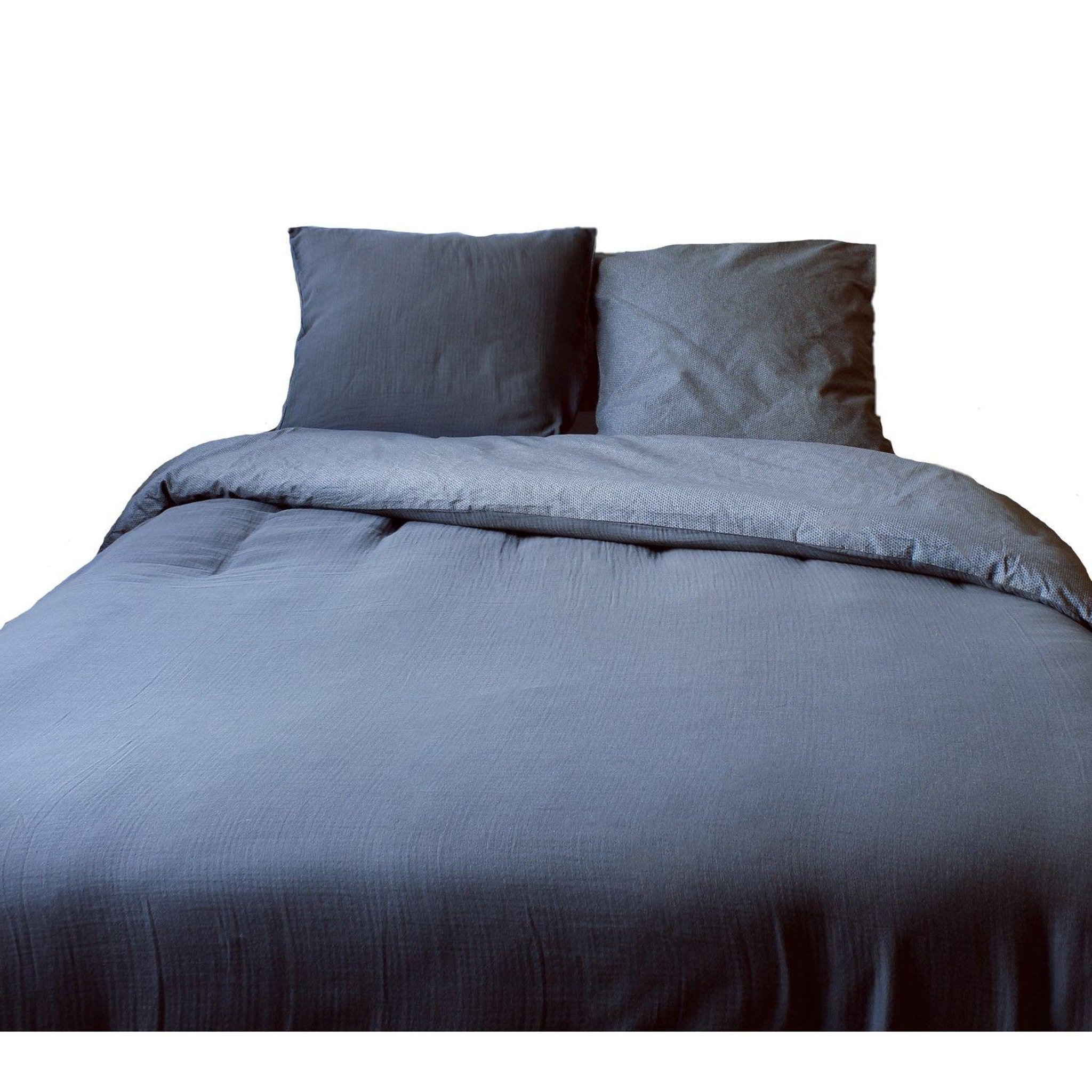 TOILINUX Parure de lit 2 places Gypsy avec imprimé nid d'abeille - Longueur 240 cm x Largeur 220 cm - Gris foncé