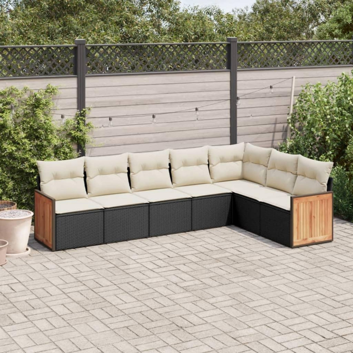 VIDAXL Salon de jardin 7 pcs avec coussins noir resine tressee