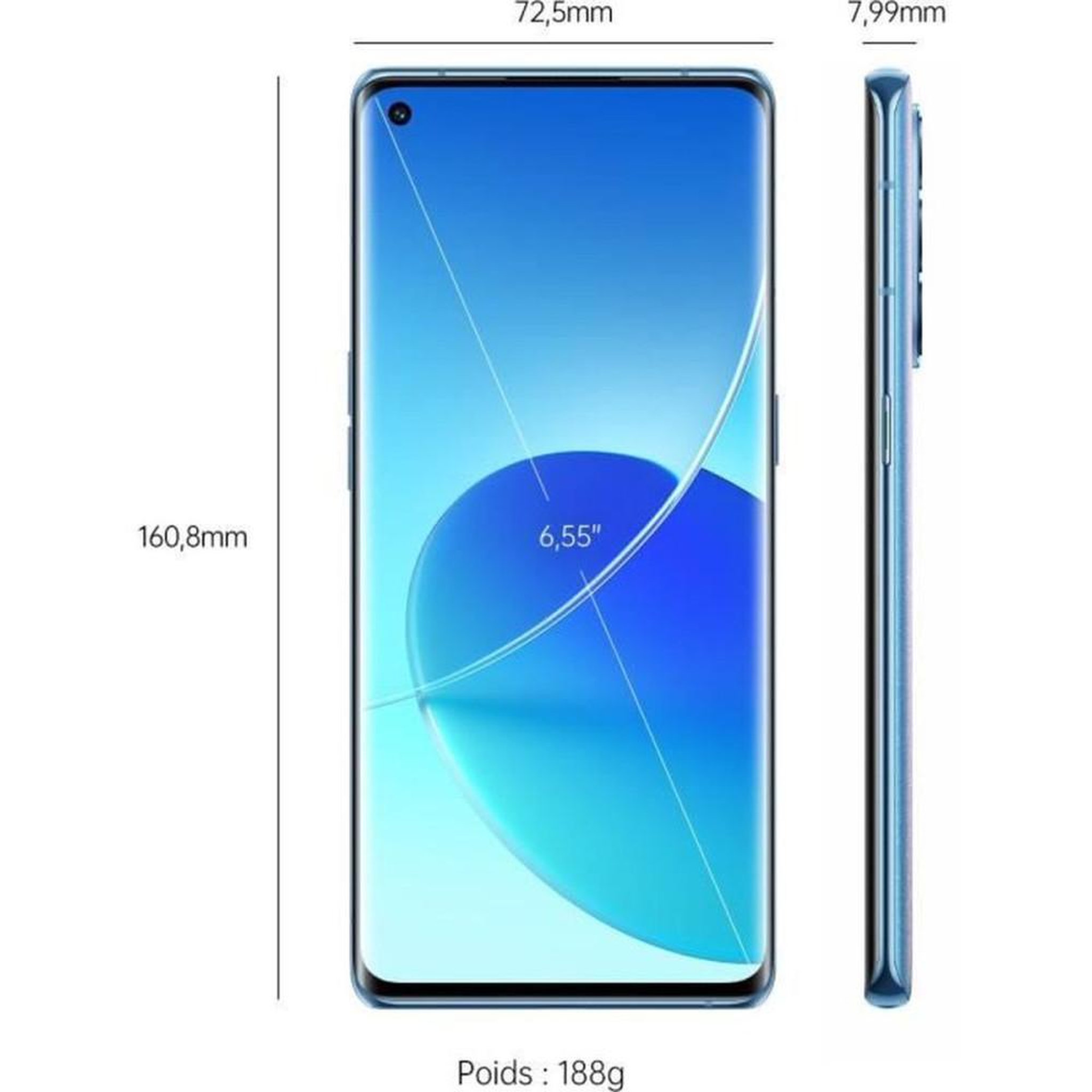 Voir la diapositive 5 : OPPO Smartphone 5G 256 Go AMOLED 90 Hz Dual SIM Bleu Arctique