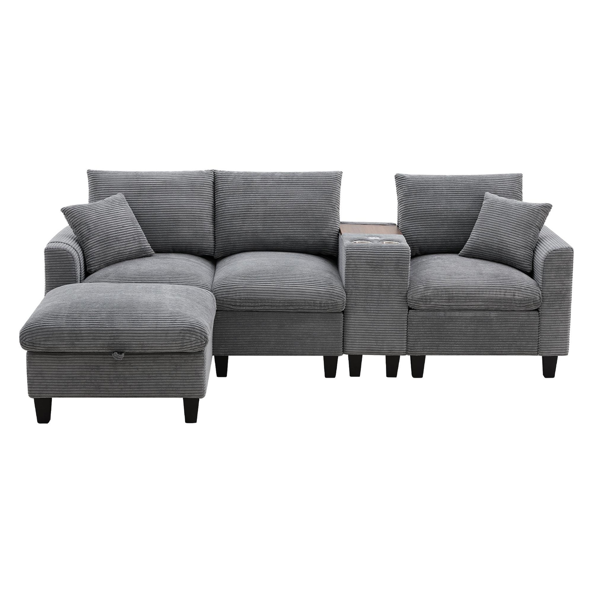 MERAX Canapé d'angle réversible fixe 4 places tissu. Coloris disponibles : Beige, Gris
