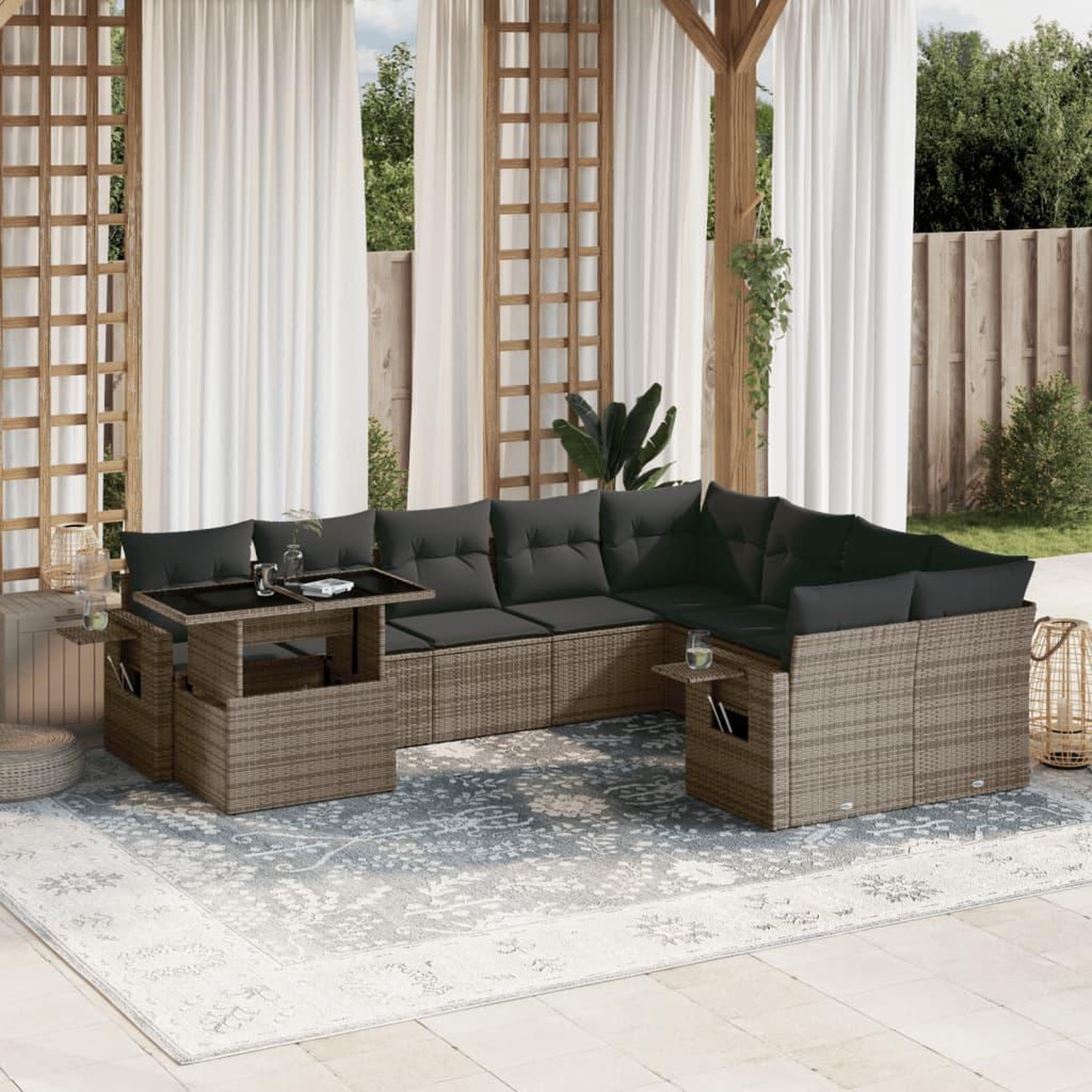VIDAXL Salon de jardin avec coussins 10 pcs gris resine tressee