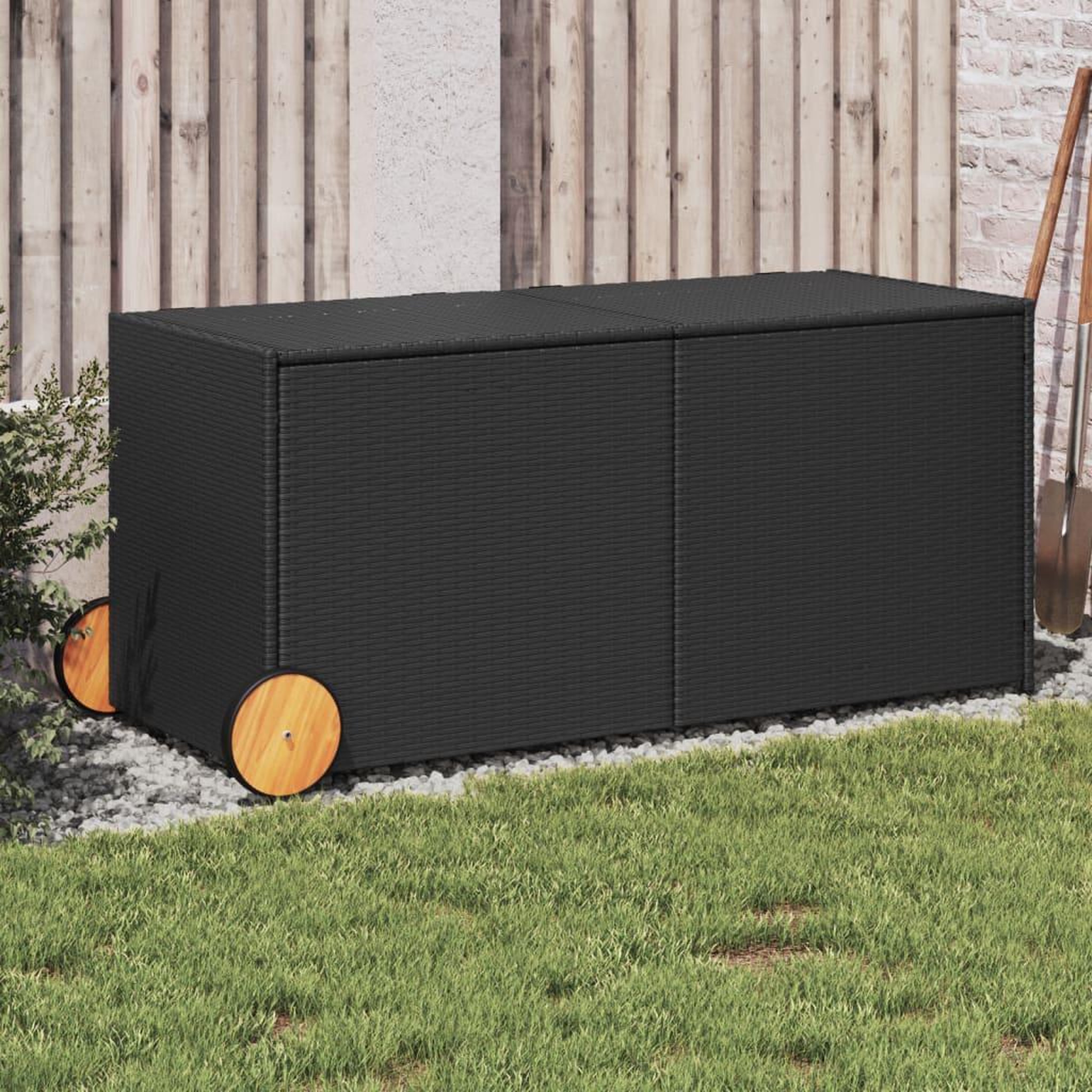 VIDAXL Boîte de rangement de jardin et roues noir 283L resine tressee