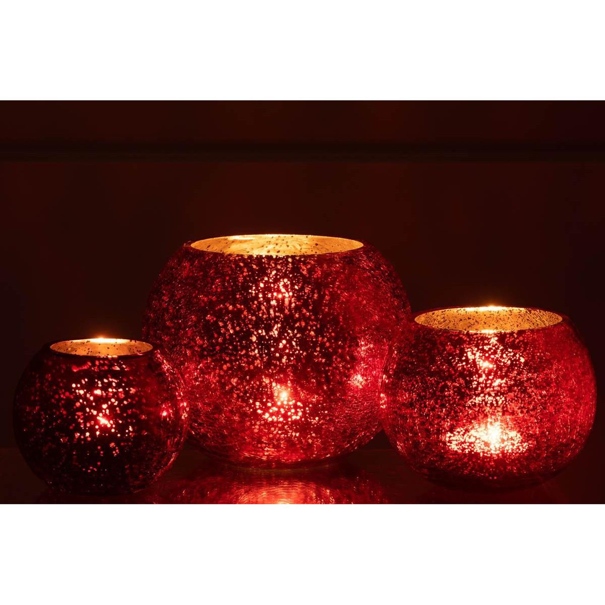 Voir la diapositive 6 : J-LINE Photophore Boule en Verre  Nacré  20cm Rouge