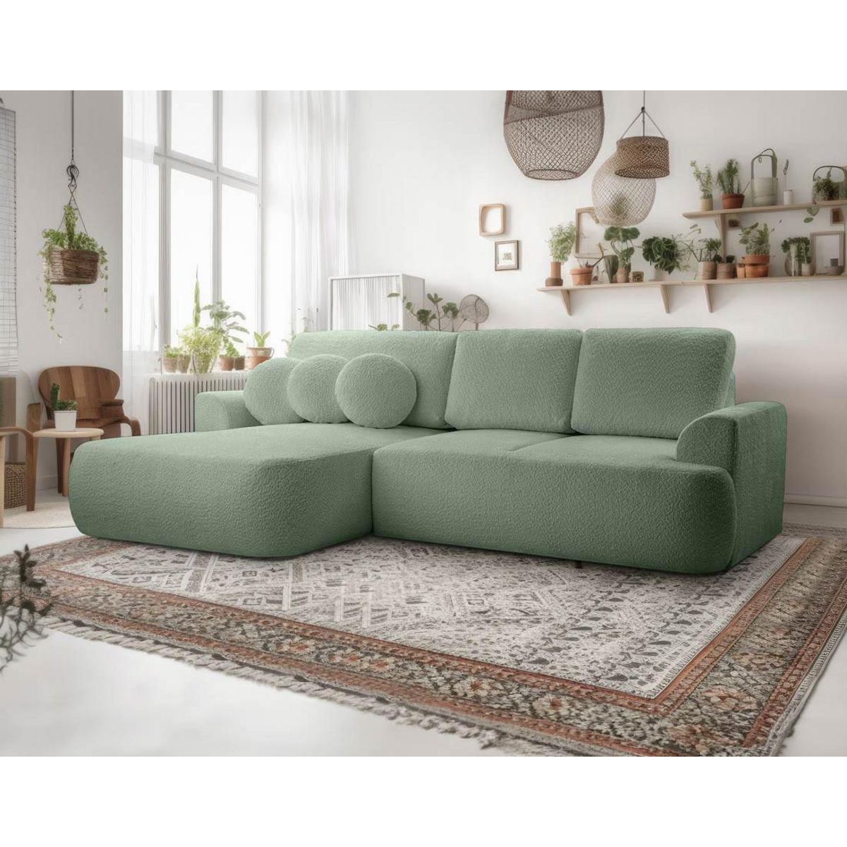 BEST MOBILIER Candela - canapé d'angle gauche 4 places - convertible avec coffre - en tissu bouclette