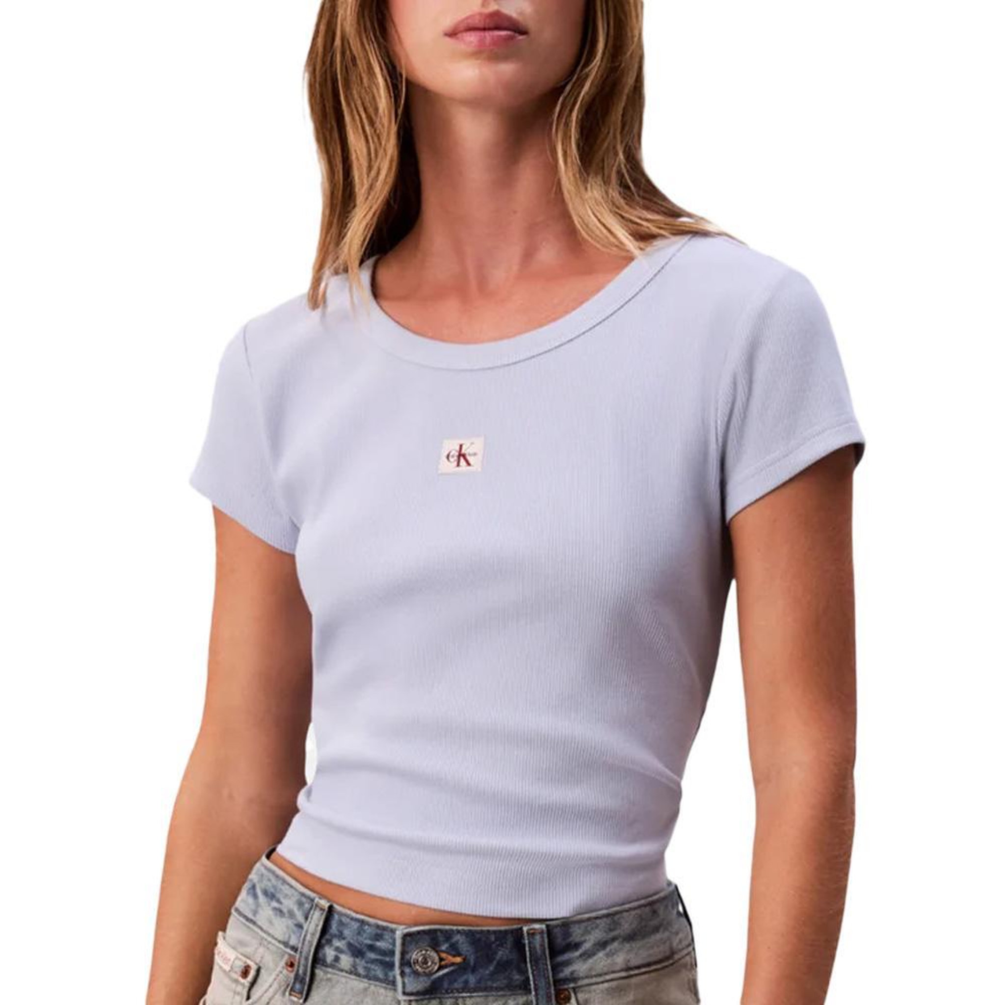 CALVIN KLEIN JEANS T-Shirt Mauve Femme Calvin Klein Label 2x2. Coloris disponibles : Bleu