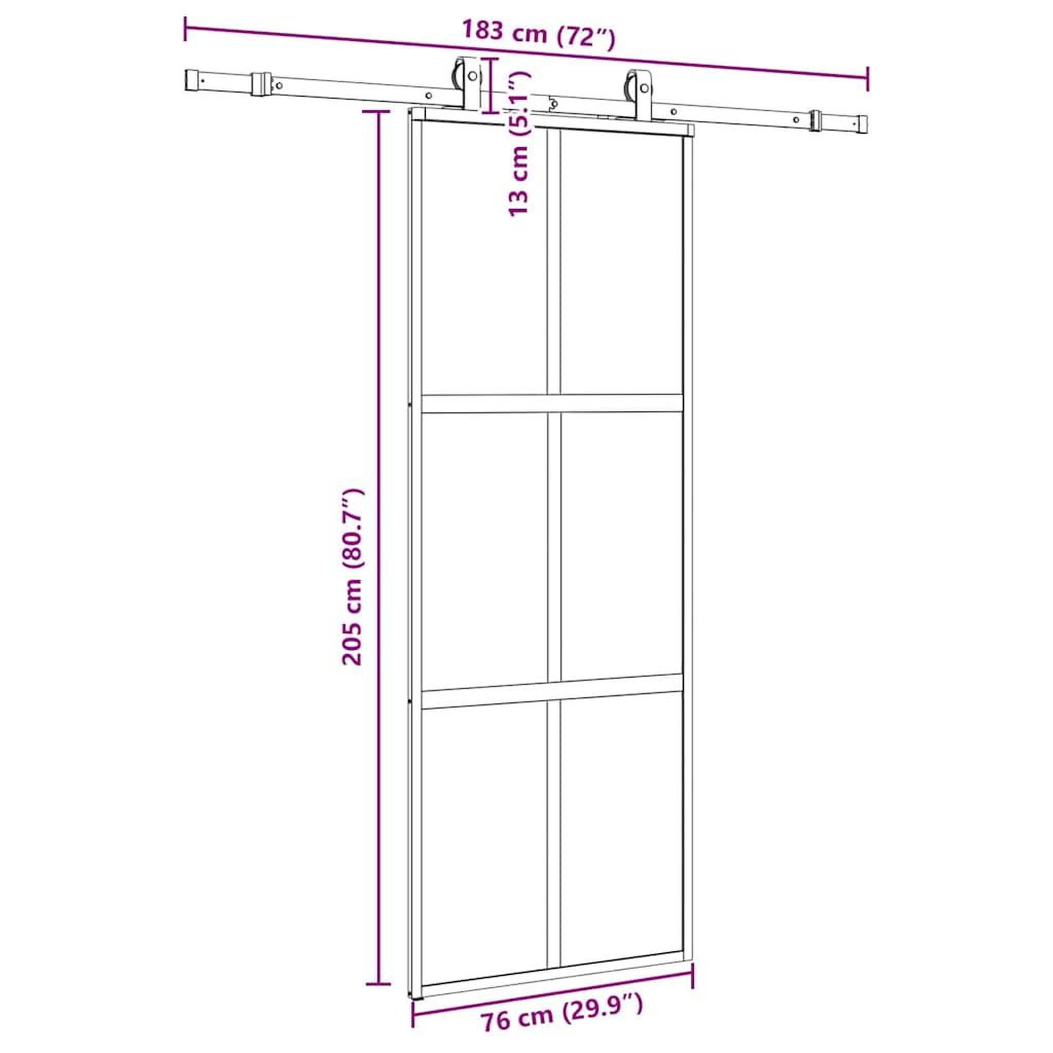 Voir la diapositive 6 : VIDAXL Porte coulissante kit quincaillerie noir 76x205 cm verre trempe