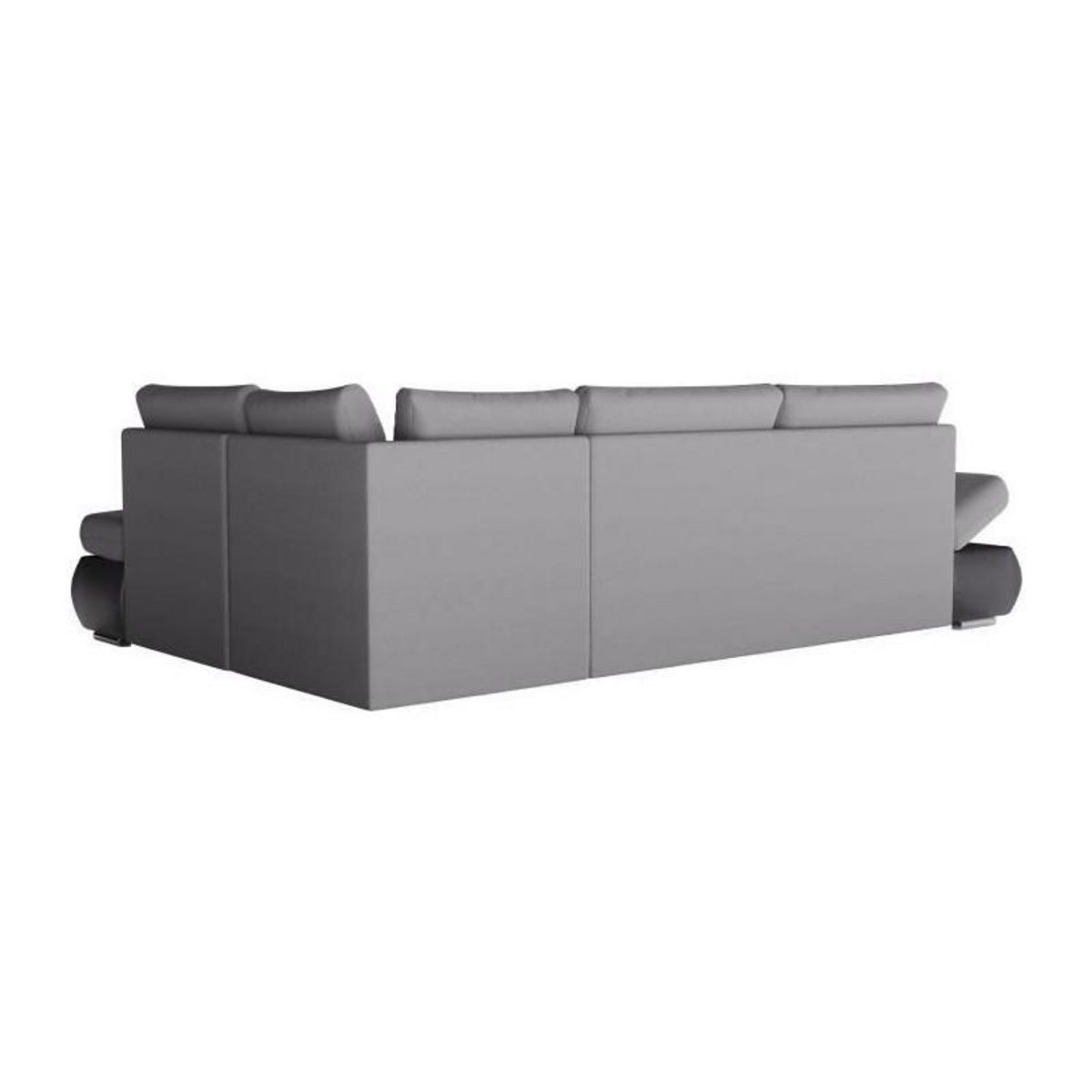 LOUNGITUDE Canapé d'angle réversible convertible SEVARA 4 places - PU et tissu Gris - Coffre de rangement - L267 x P200 x H90 cm