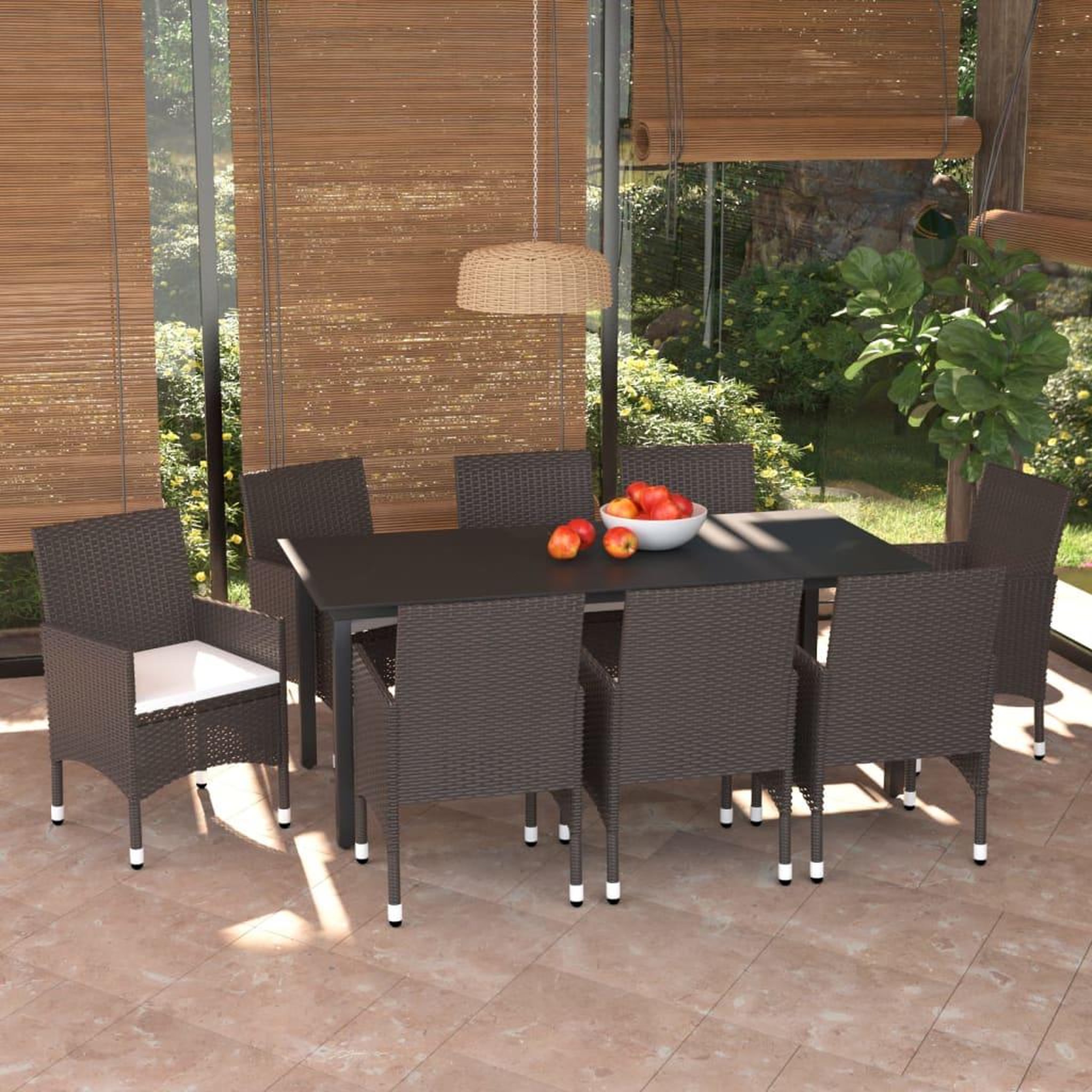 VIDAXL Ensemble a manger de jardin et coussins 9 pcs Poly rotin Marron
