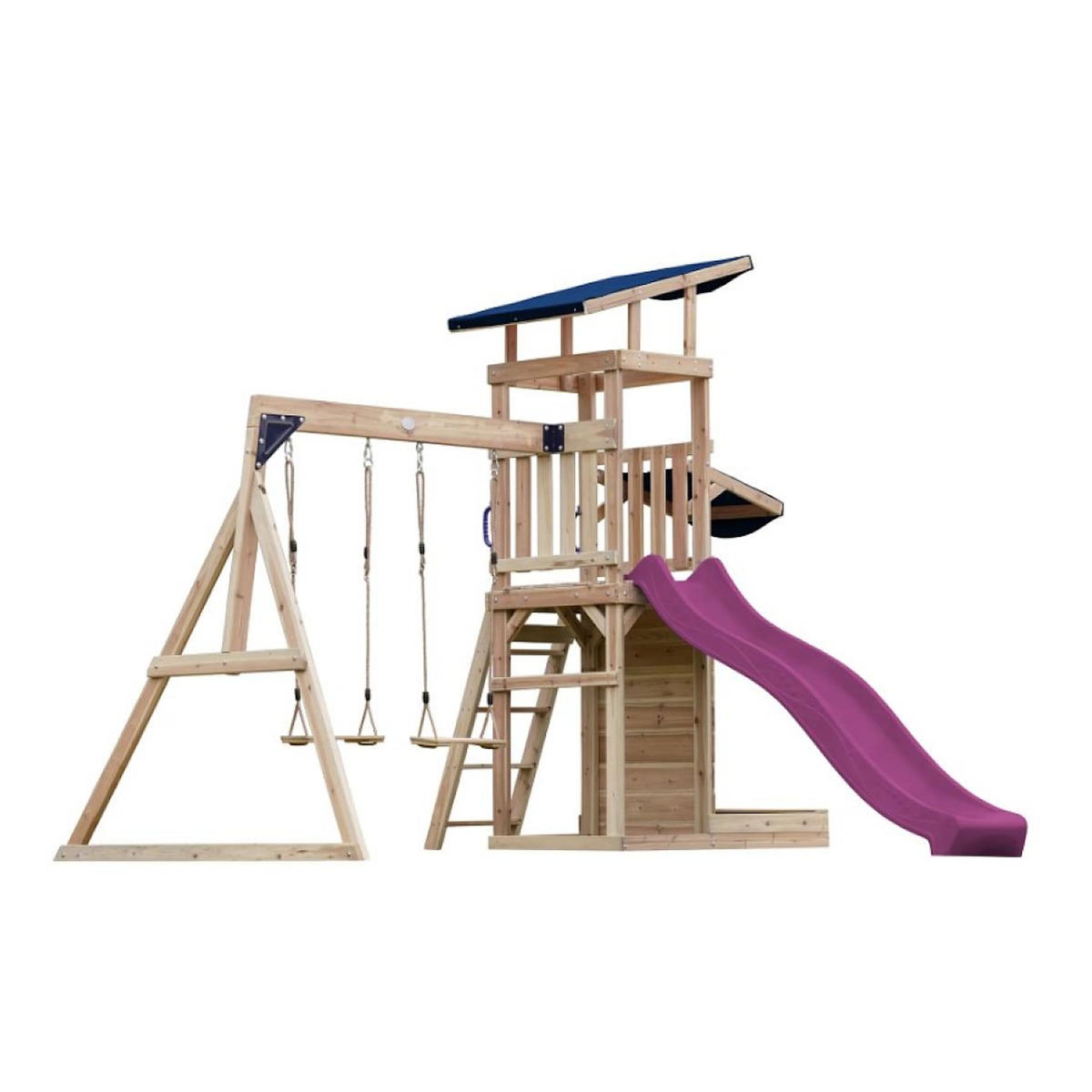 Axi House Portique Malik 2 balançoires + mur toboggan violet