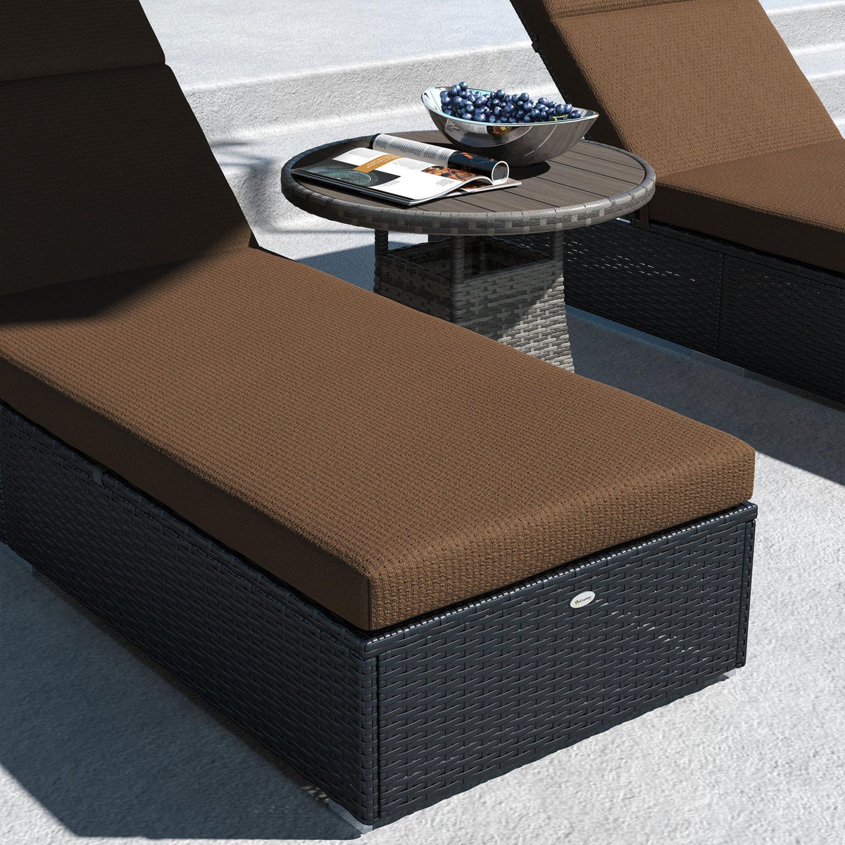 OUTSUNNY Lot de 2 matelas pour bain de soleil transat - cordons et velcros d'attache - dim. 196L x 55l cm ép. 8 cm - polyester déperlant marron