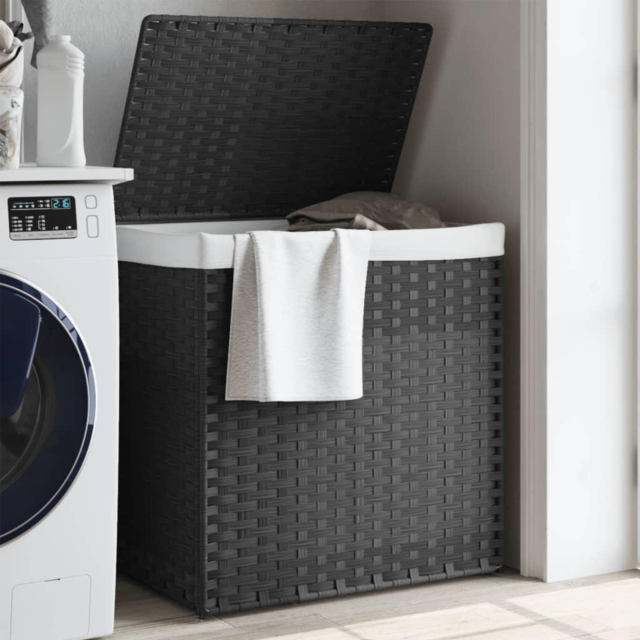 VIDAXL Panier a linge avec 2 sections gris 53x35x57 cm resine tressee