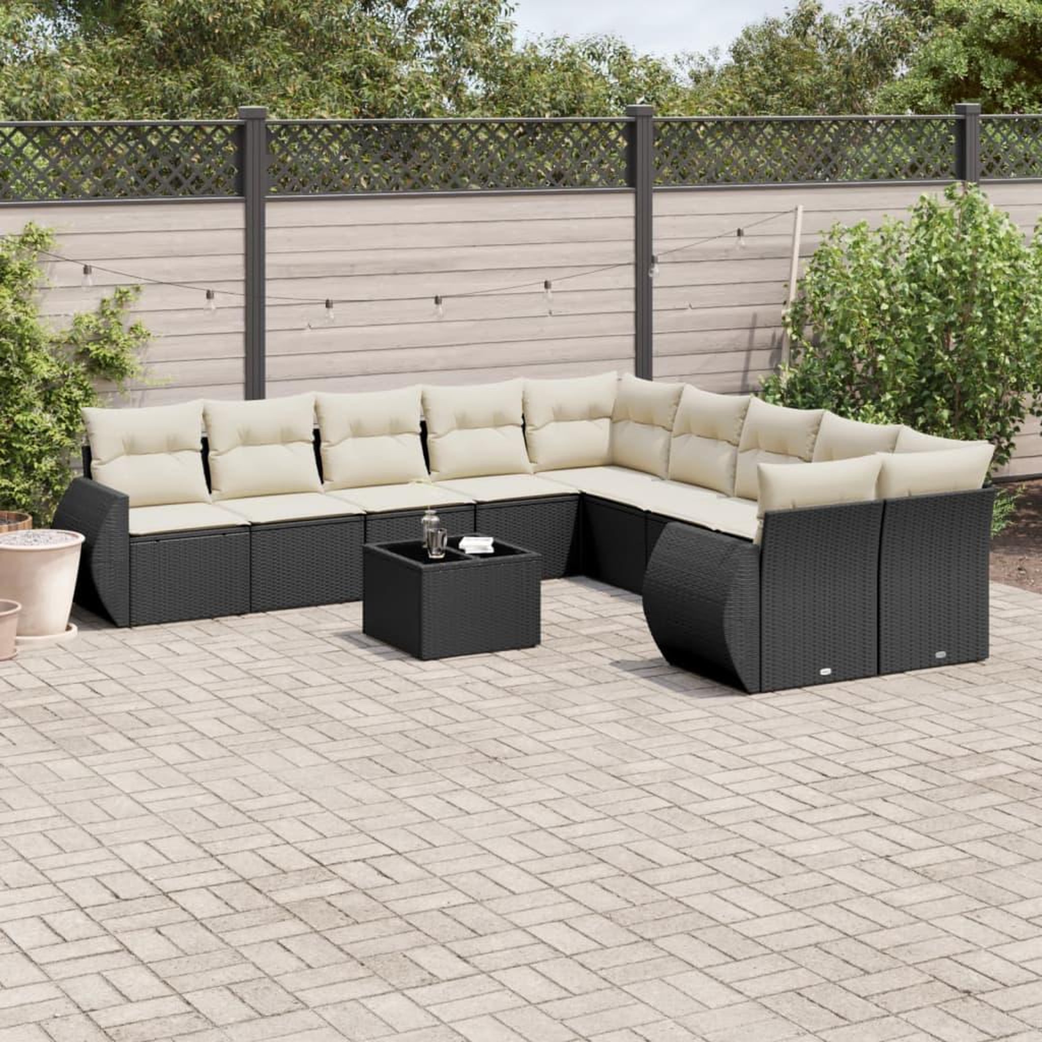 VIDAXL Salon de jardin 11 pcs avec coussins noir resine tressee